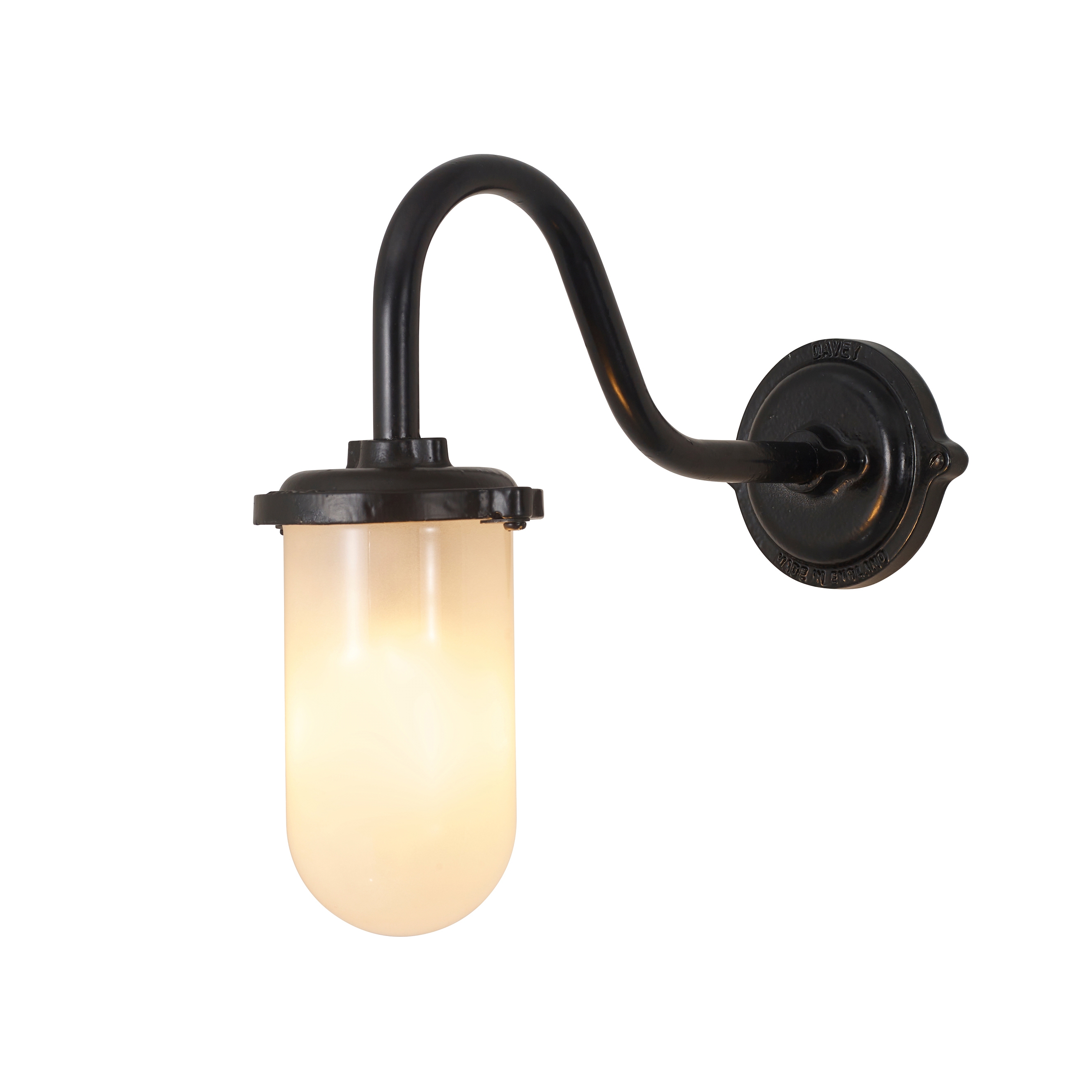 Produkt Bracket Light Wandleuchte, 100W, Runde Rosette, Geschwungener Arm, Schwarz Lackiert, Milchglas des Herstellers Original BTC anzeigen