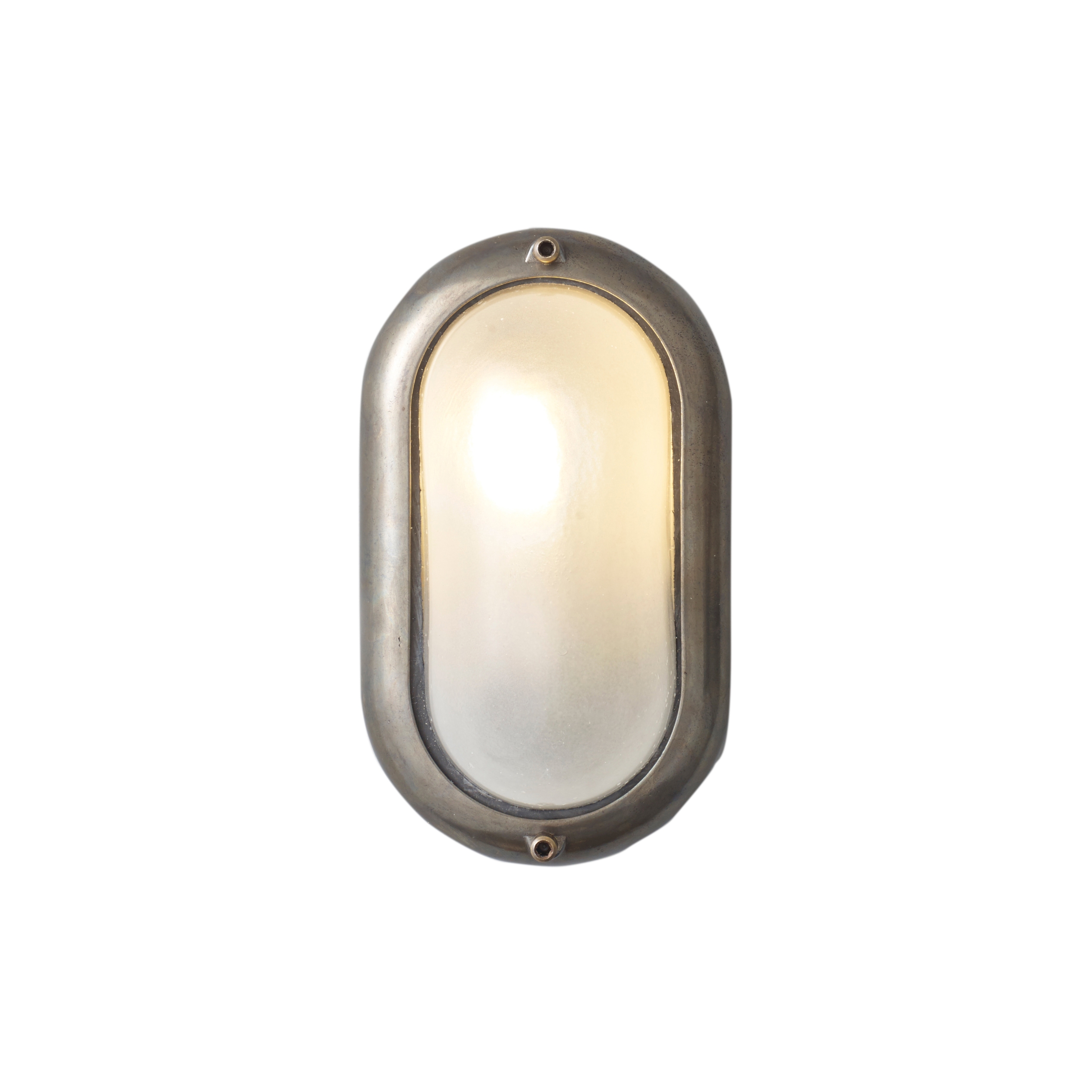 Small Exterior Oval Bulkhead Fitting, Weathered Brass