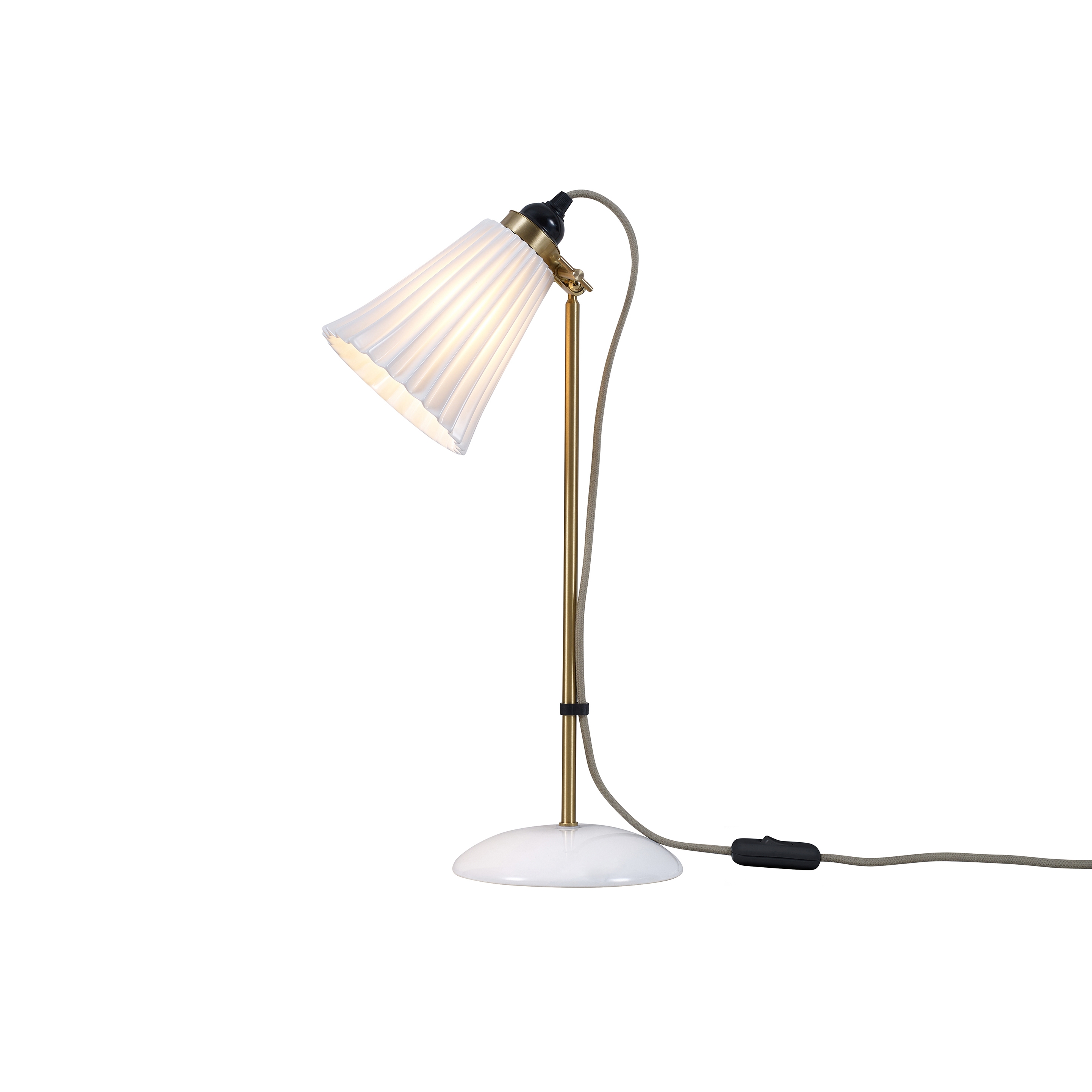 Vertoon produk Hector Pleat Table Light, Satin Brass, Natural, with Grey Cable van vervaardiger Original BTC