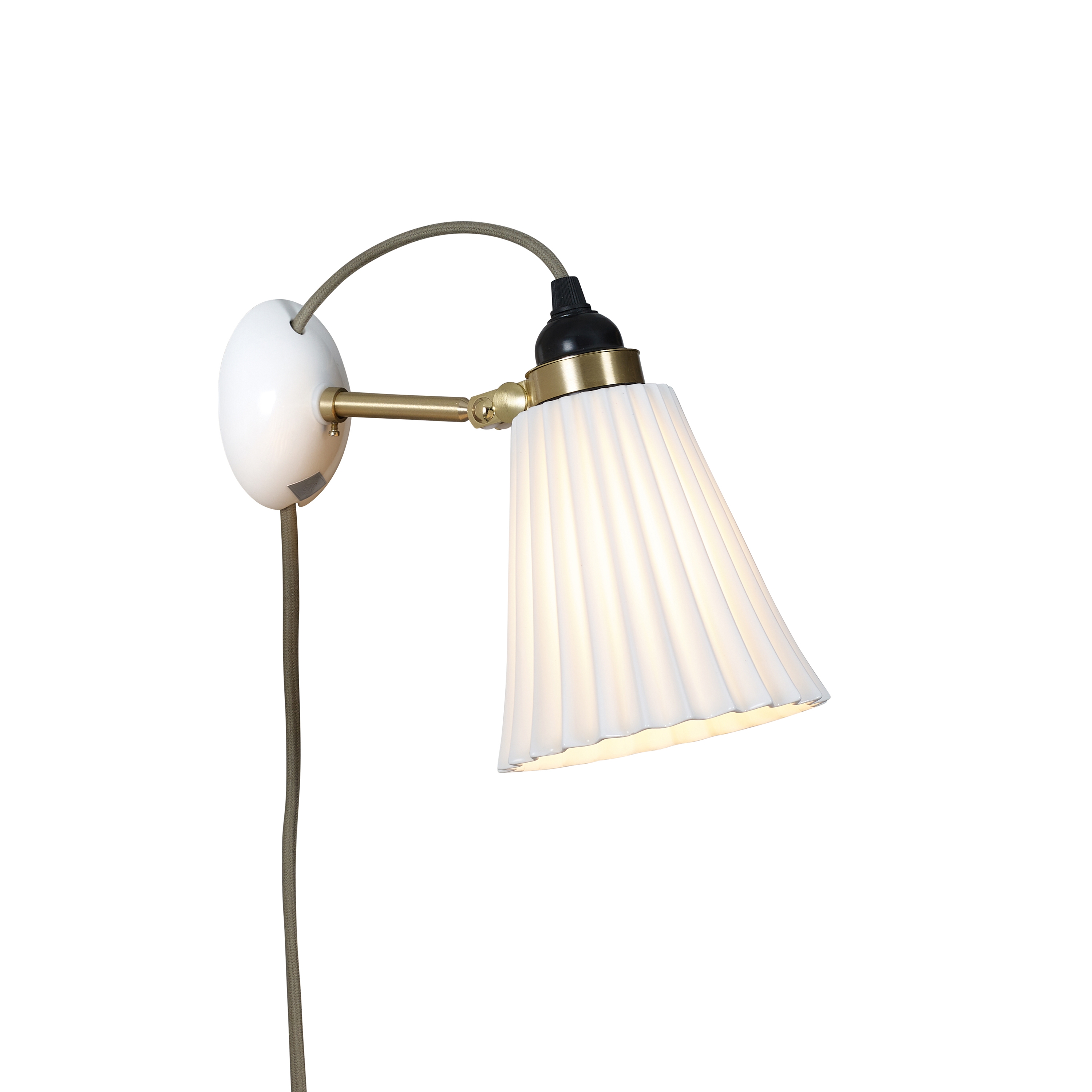 Display product Hector Pleat Medium Wall Light, PSC, Satin Brass, Natural, with Grey Cable from manufacturer Original BTC