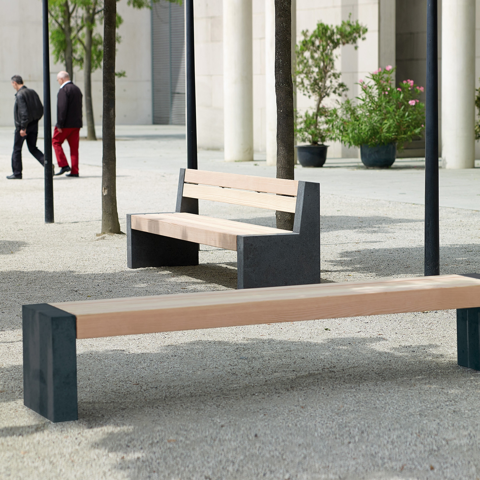 Versio levis stoolbench with slats MEDIUM and concret feet graphit 
