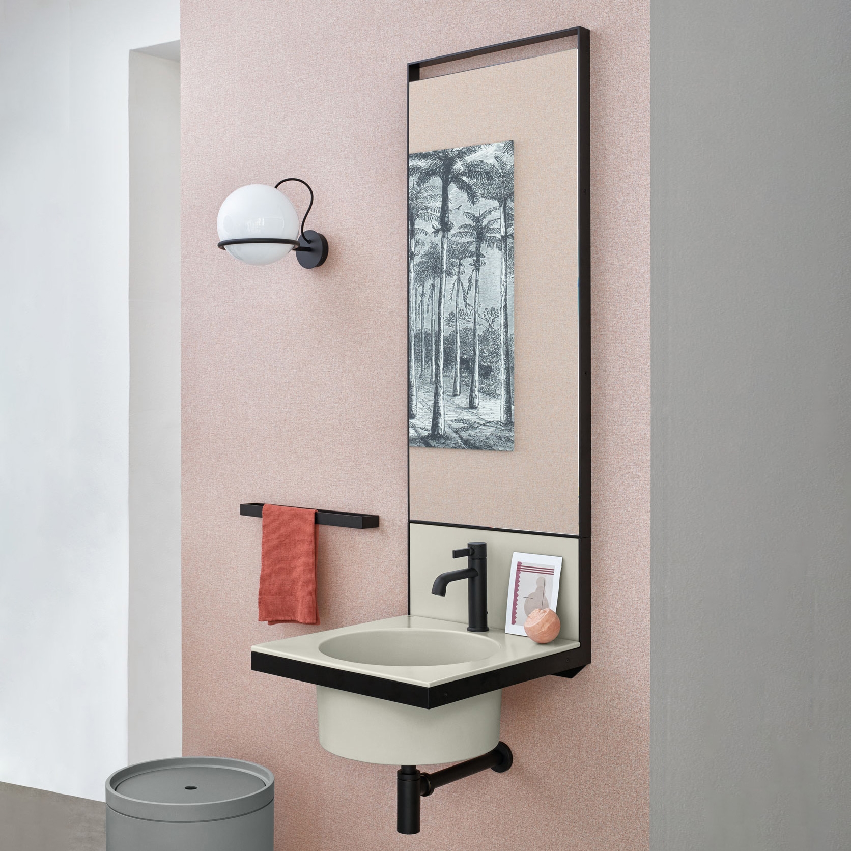 Elle Tonda wall-hung washbasin with mirror