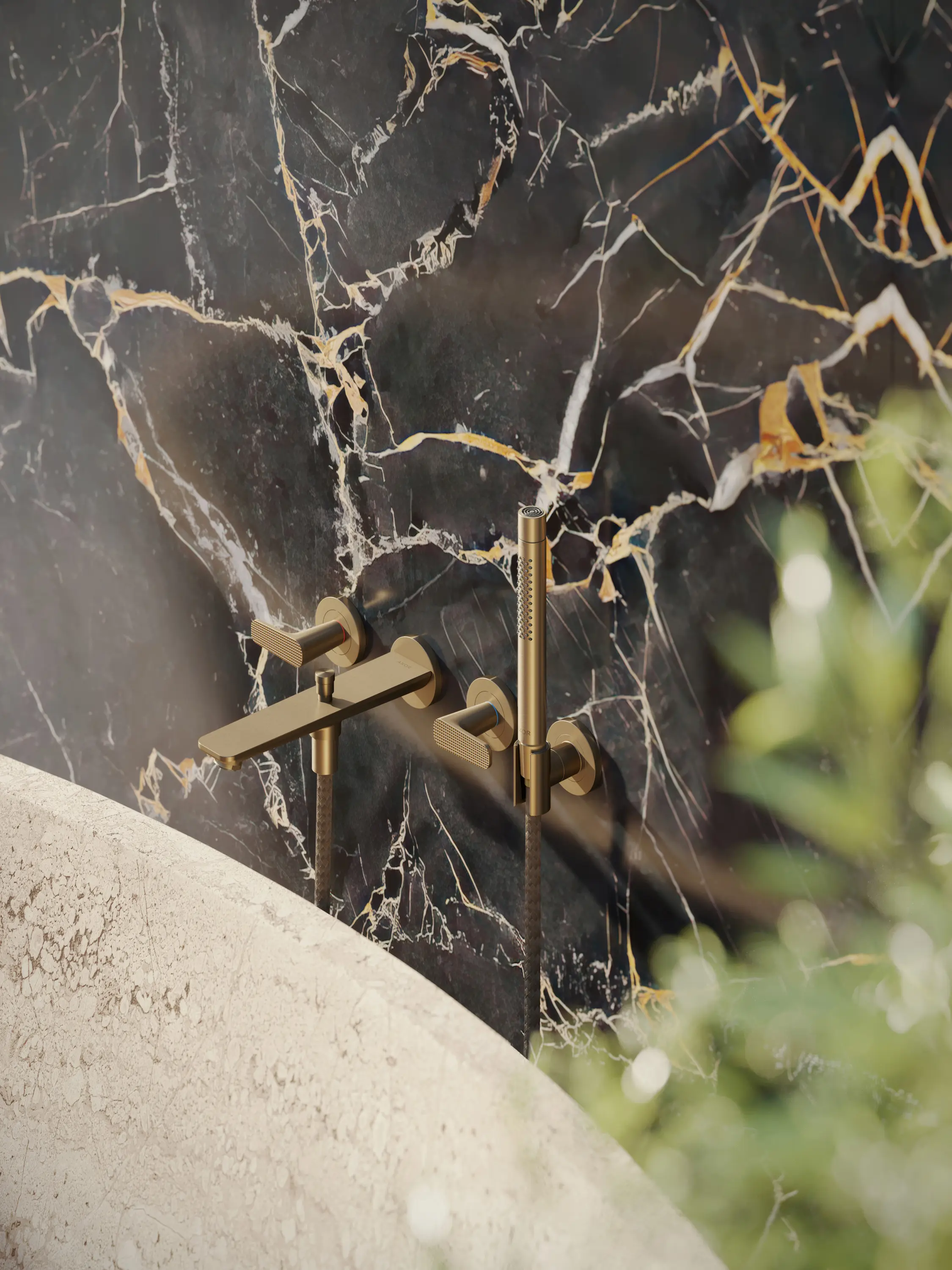 AXOR - AXOR Citterio C Einhebel-Waschtischmischer Unterputz für Wandmontage mit Auslauf 195 mm - Cubic cut | Polished Gold Optic