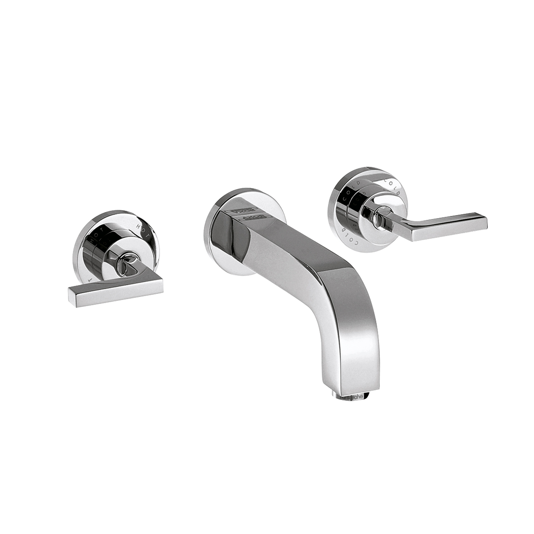 Display product AXOR Citterio 3-Hole Basin Mixer for concealed installation with lever handles escutcheons and spout 162mm DN15 wall mounting from manufacturer AXOR