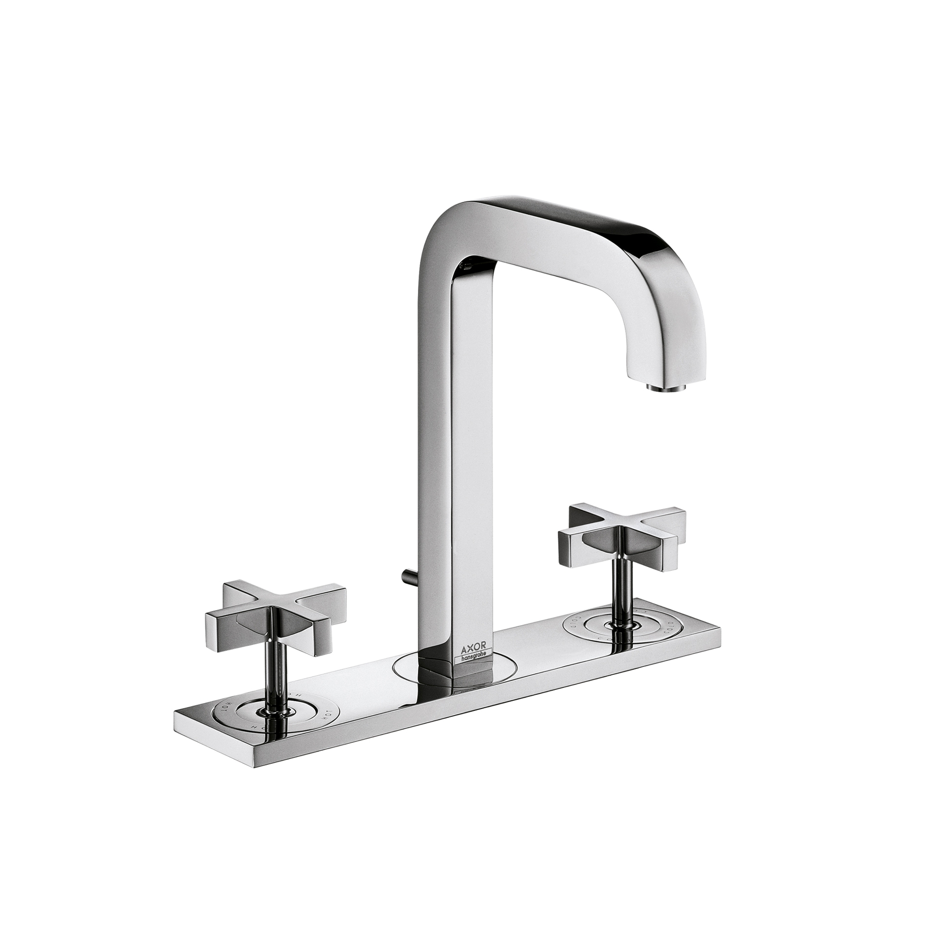 Display product AXOR Citterio 3-Hole Basin Mixer with cross handles plate and spout 140mm DN15 from manufacturer AXOR