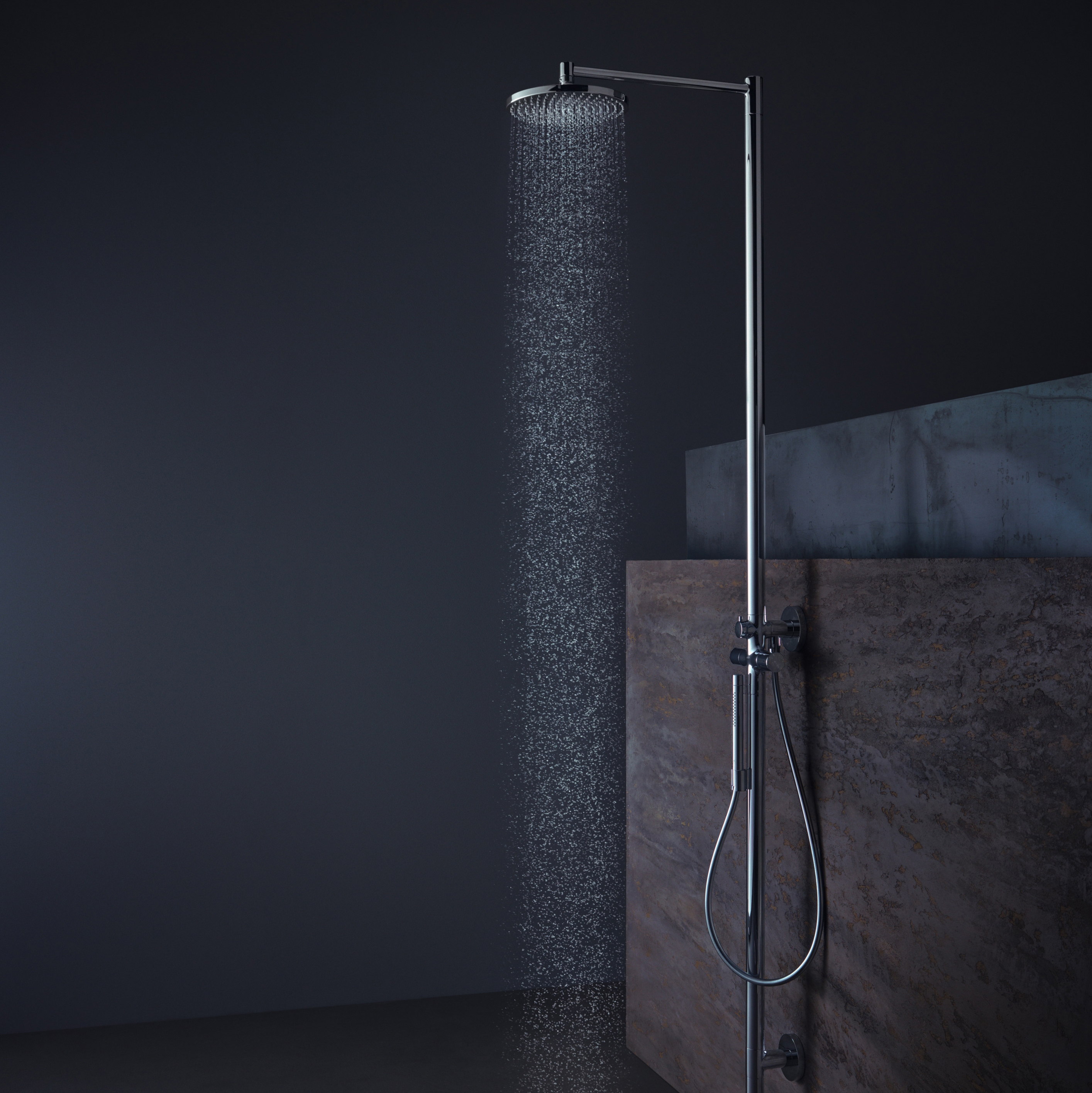 Display product AXOR Starck Shower Column with thermostat and plate overhead shower Ø 240mm DN15 from manufacturer AXOR