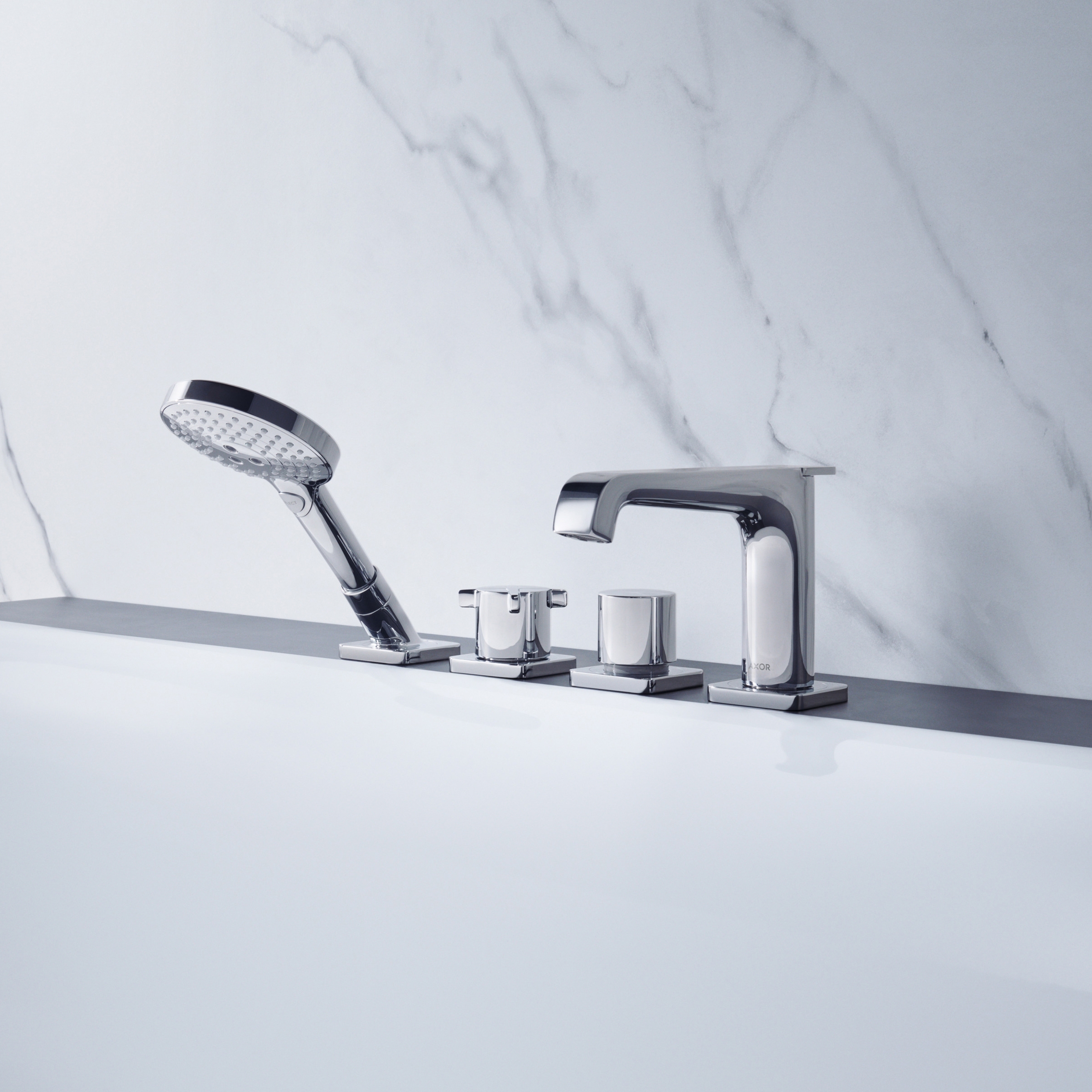 Display product AXOR Citterio E 4-hole rim mounted thermostatic bath mixer from manufacturer AXOR