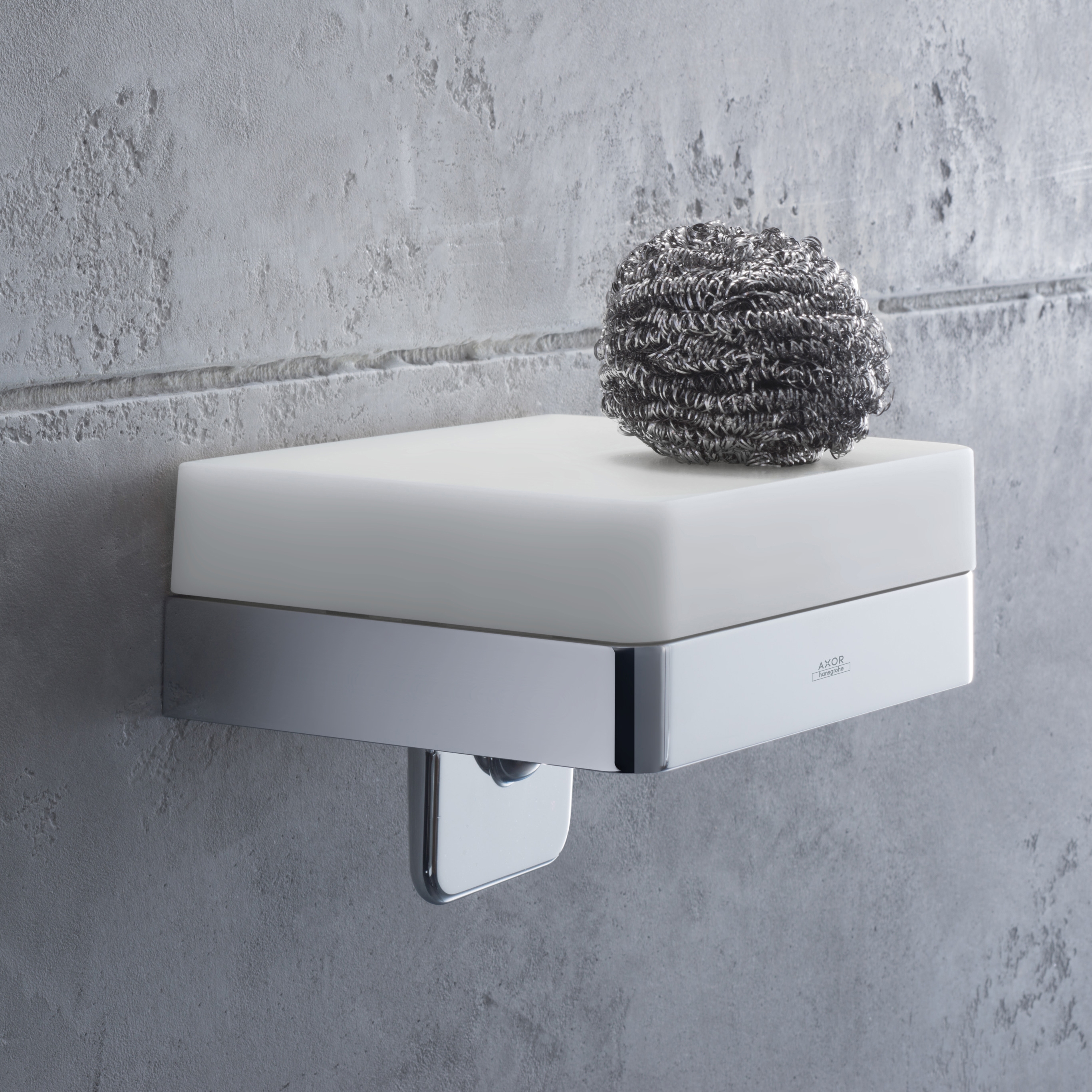 Display product AXOR Universal Softsquare Accessories Liquid soap dispenser with shelf from manufacturer AXOR
