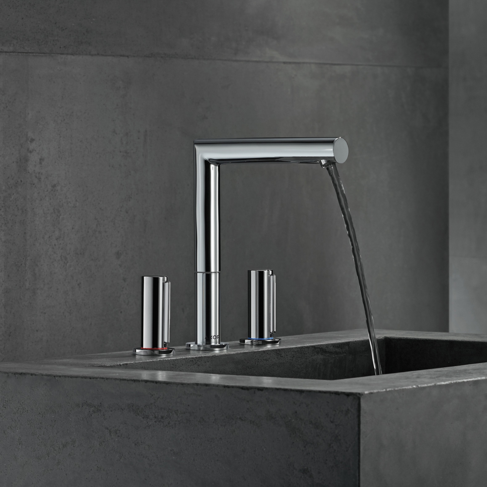 Display product AXOR Uno 3-hole basin mixer 200 zero handle with pop-up waste set from manufacturer AXOR