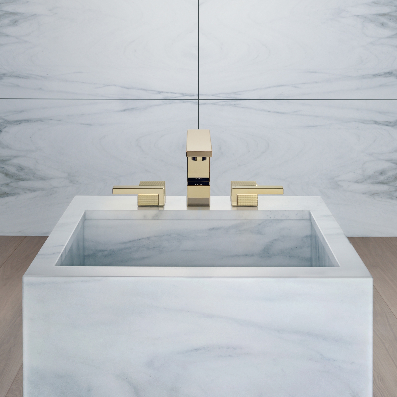 Display product AXOR Edge | 3-hole basin mixer with push-open waste set - diamond cut from manufacturer AXOR