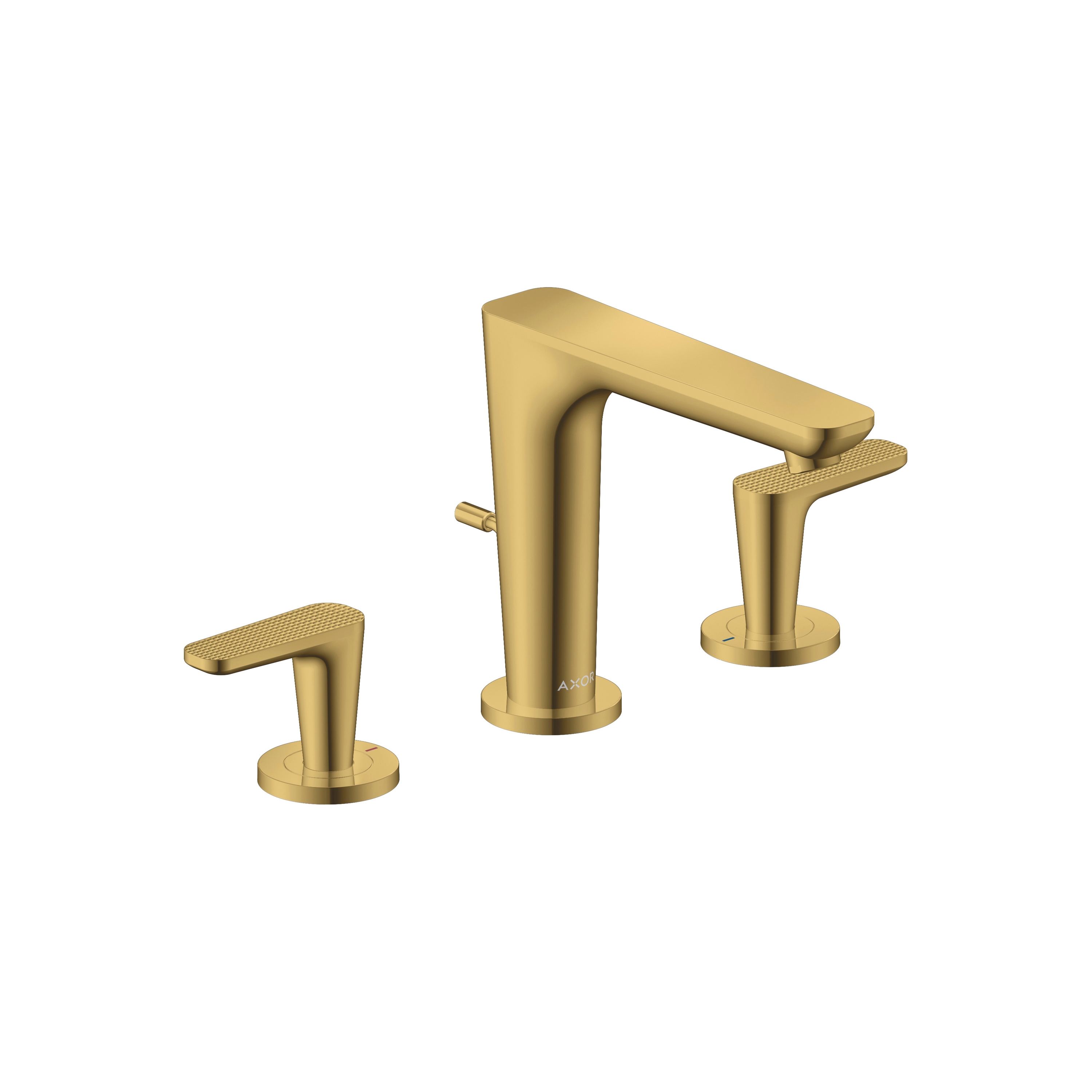 AXOR Citterio C 3-hole basin mixer 125 with pop-up waste set - cubic cut | Polished Gold Optic