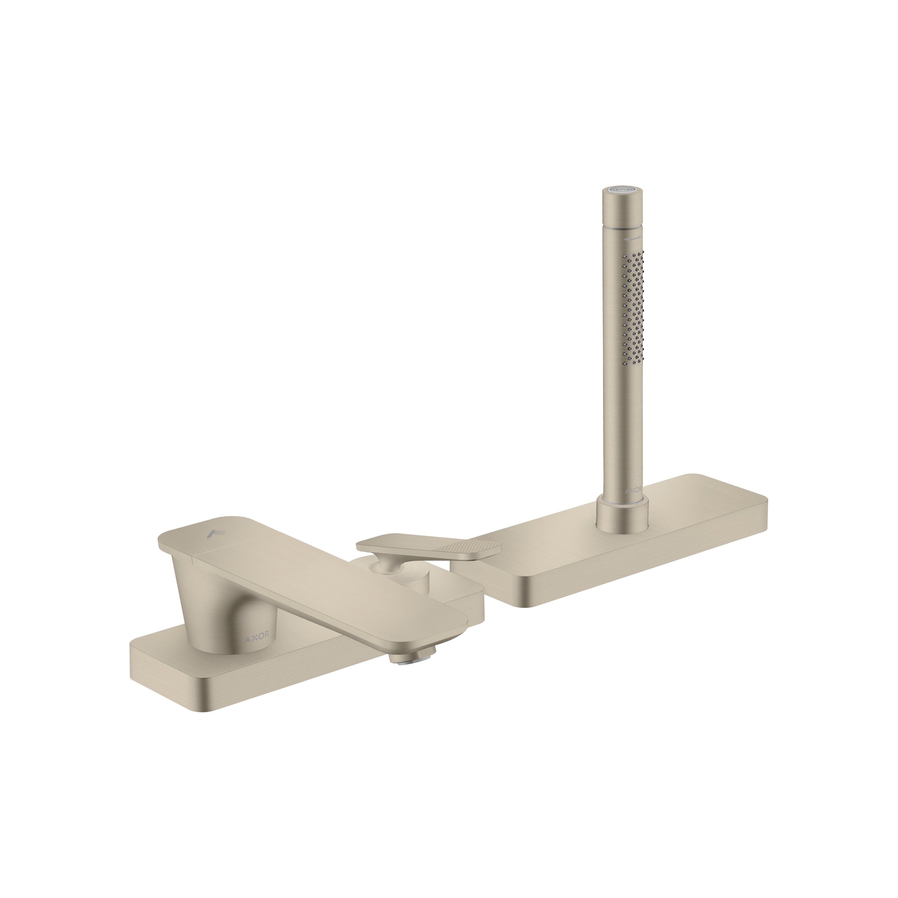 AXOR Citterio C 3-hole rim mounted single lever bath mixer with sBox - cubic cut | Brushed Nickel
