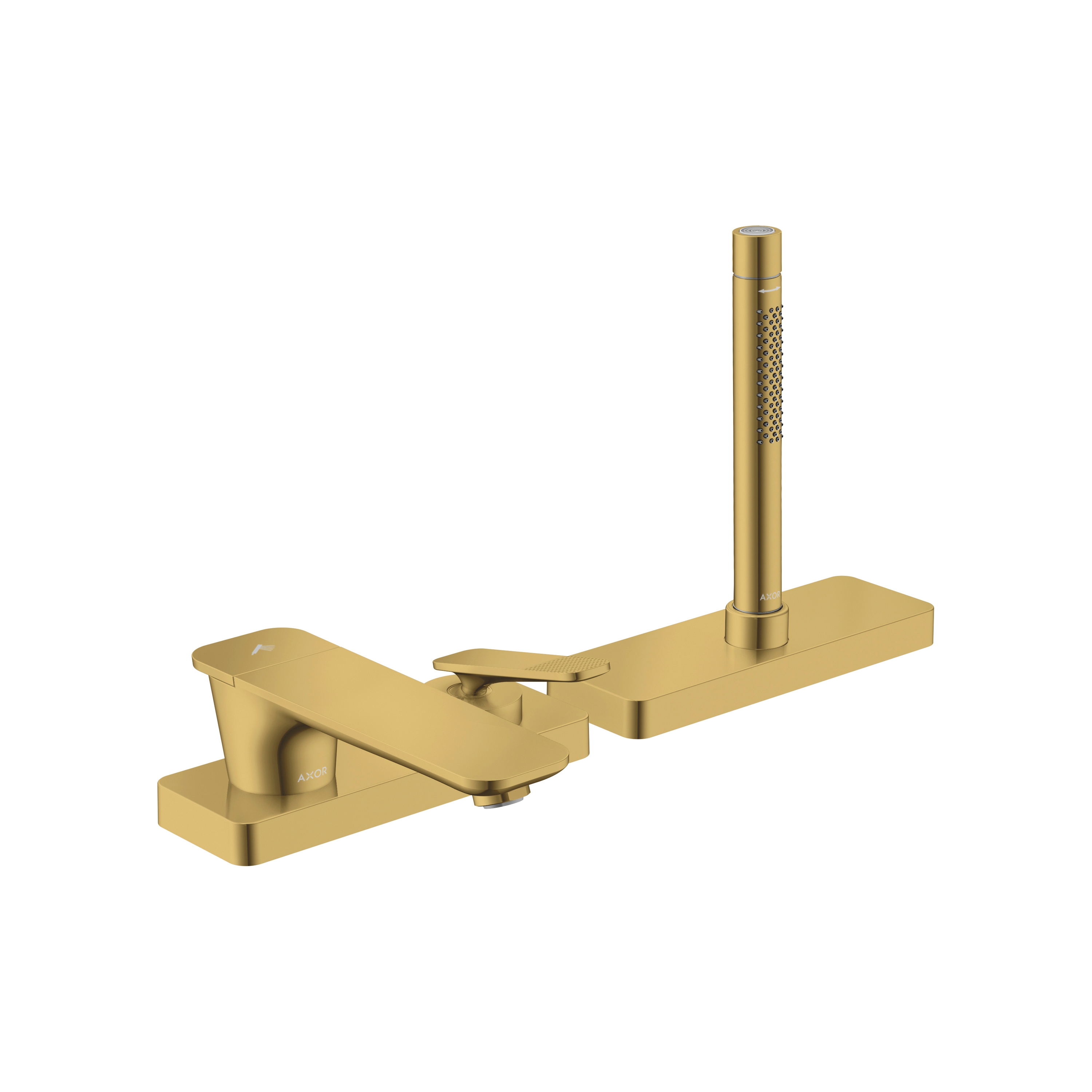 AXOR Citterio C 3-hole rim mounted single lever bath mixer with sBox - cubic cut | Polished Gold Optic