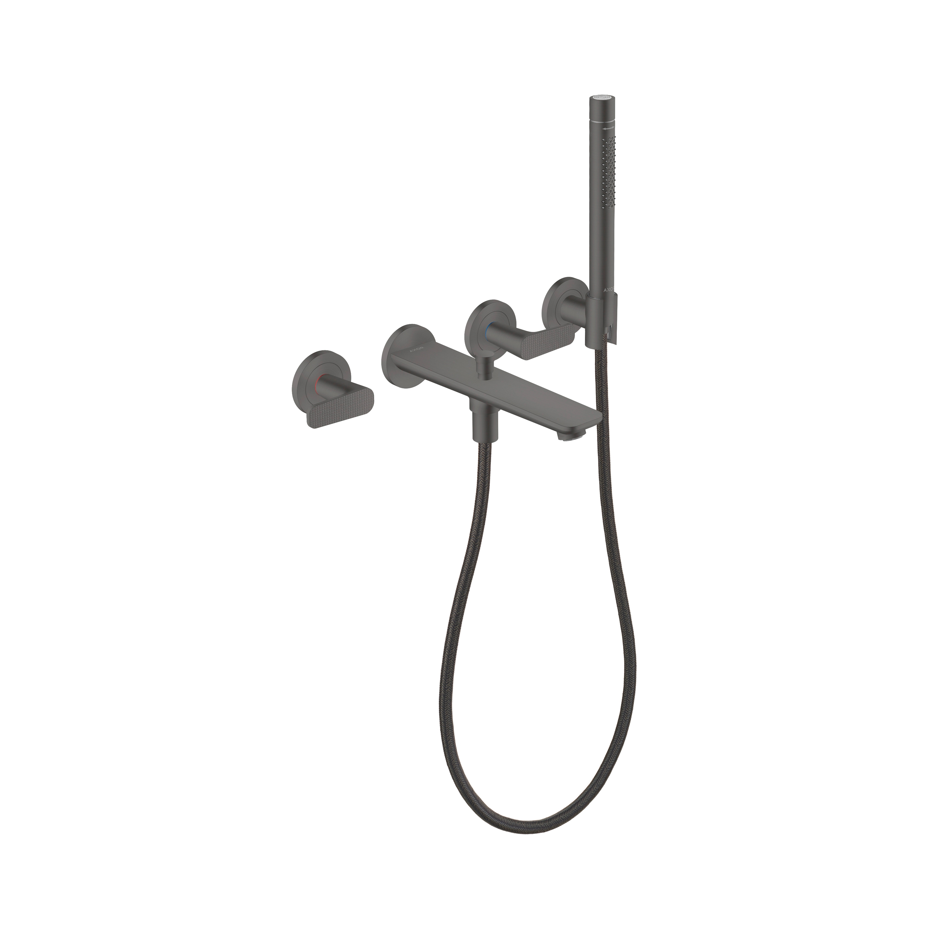 AXOR Citterio C 3-hole bath mixer for concealed installation wall-mounted with hand shower - cubic cut | Brushed Black Chrome
