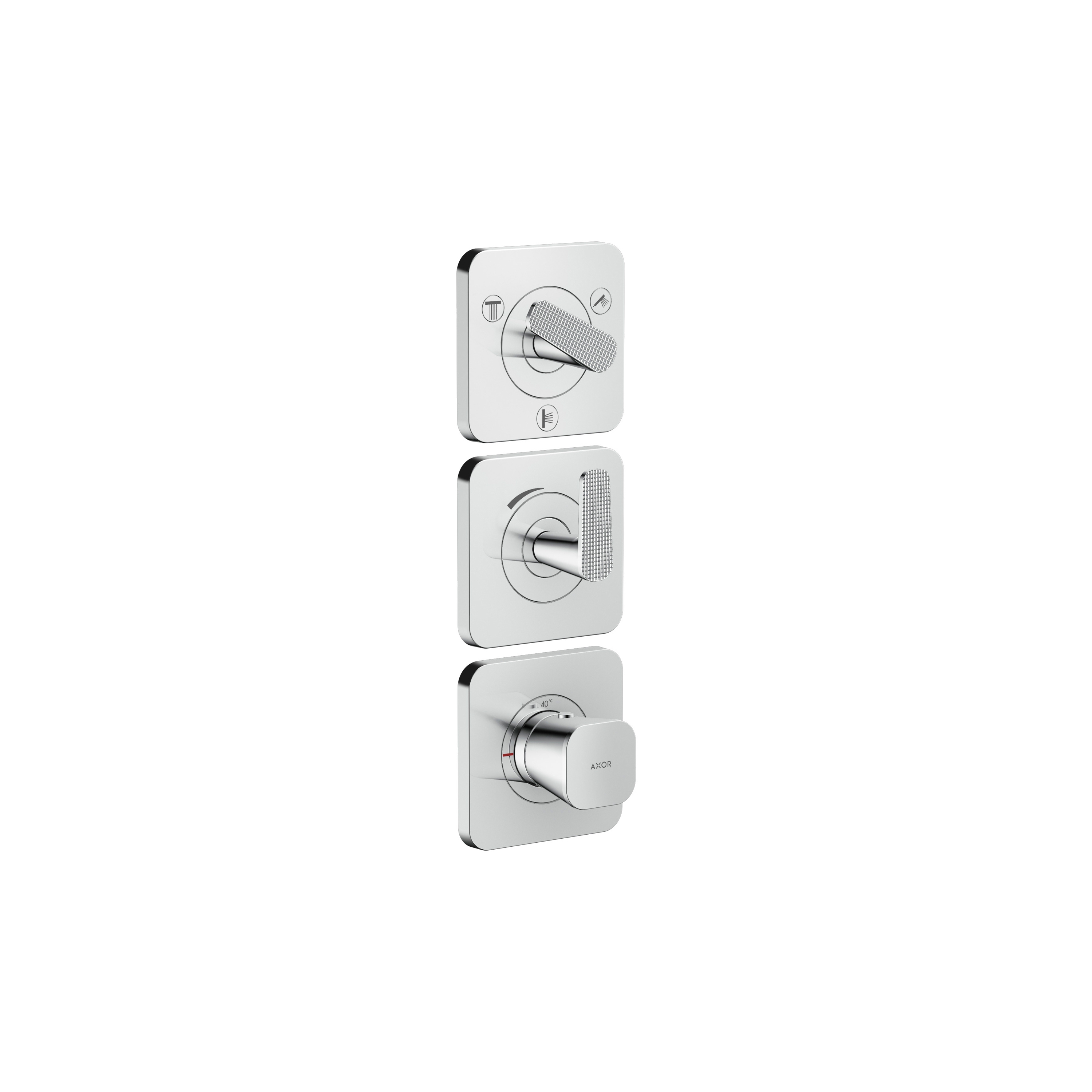 Display product AXOR Citterio C Thermostatic module 380/120 for concealed installation with escutcheons for 3 functions  - cubic cut from manufacturer AXOR