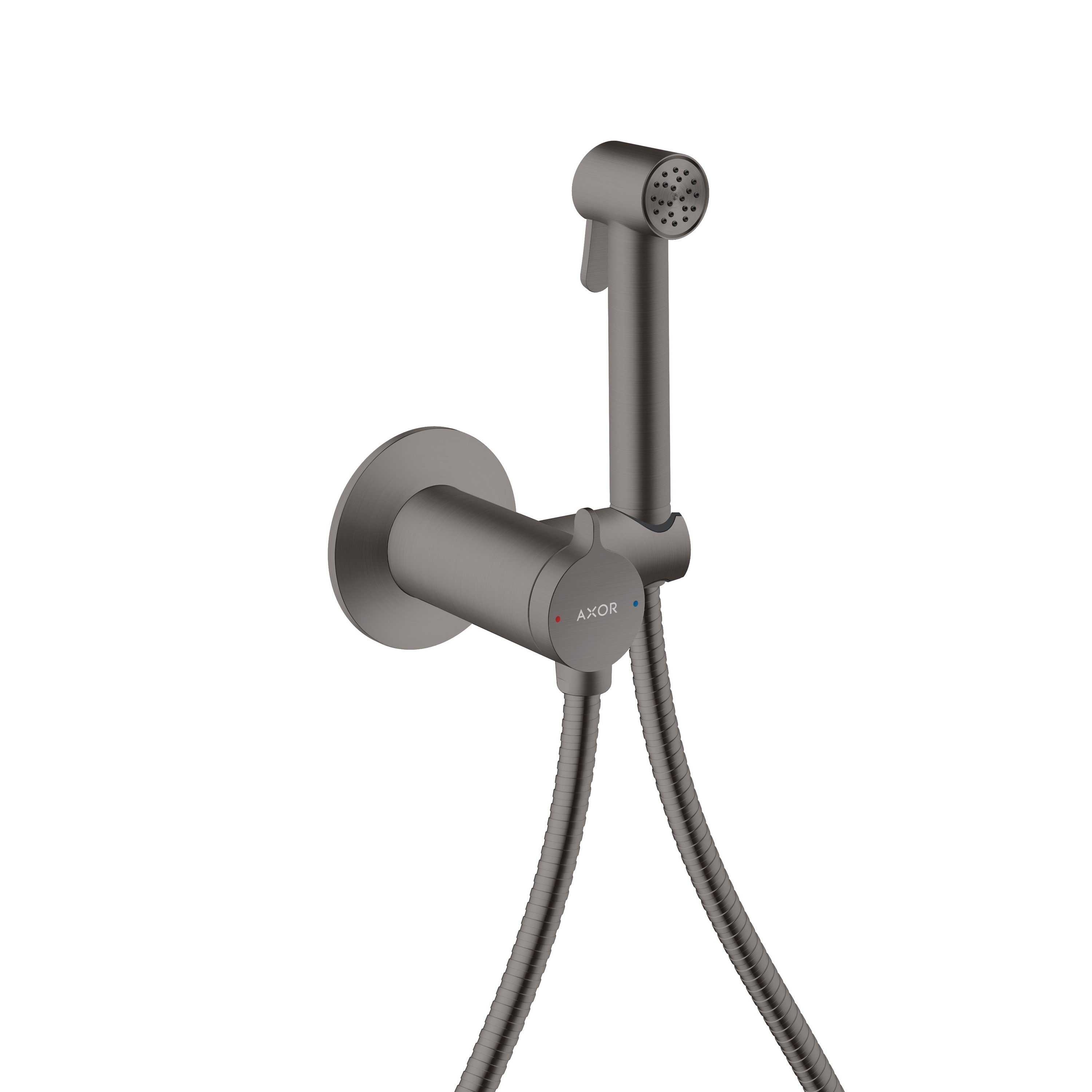 AXOR Bidette Showers Bidette hand shower 1jet round for mixed water with shower holder and shower hose 1.25 m I Brushed Black Chrome