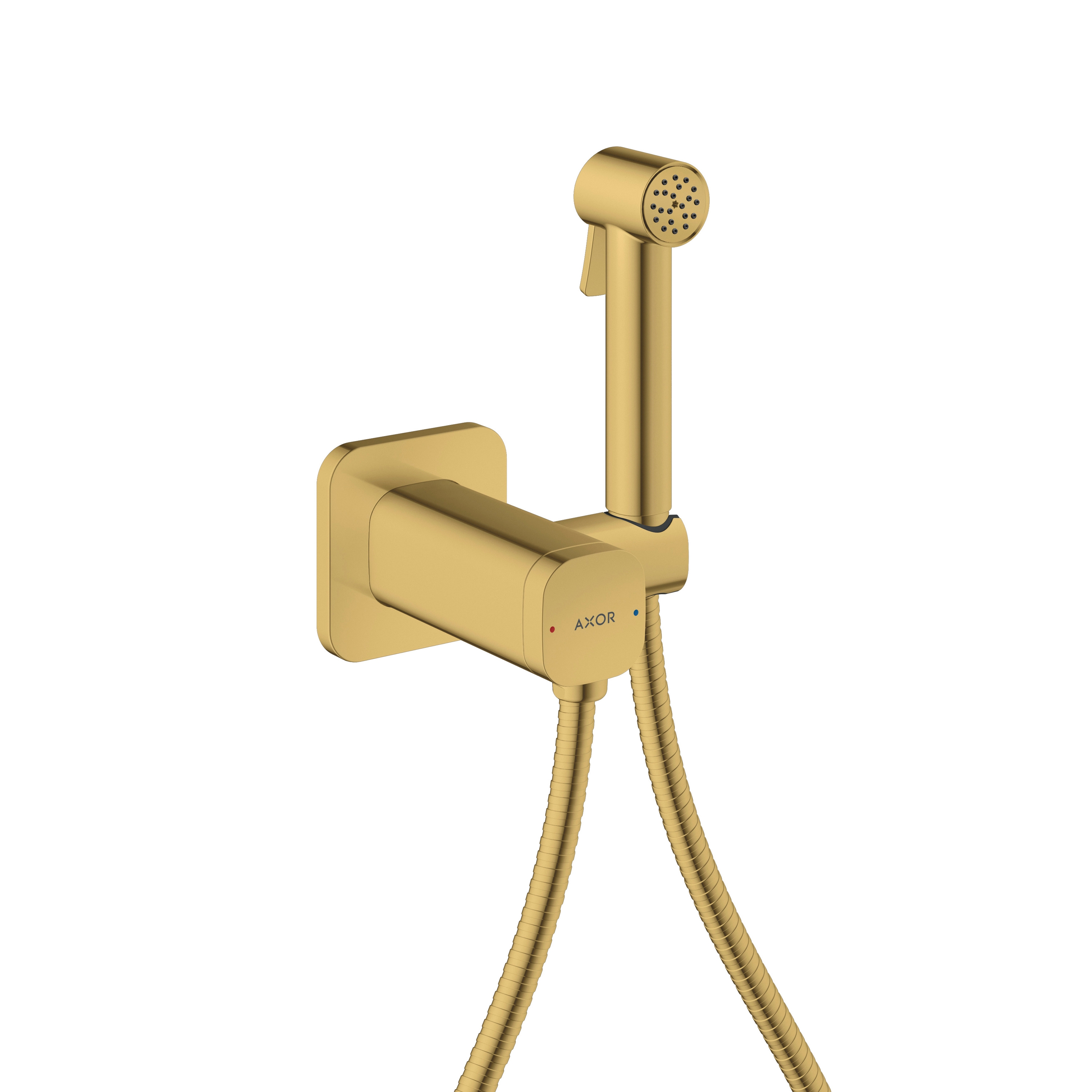 AXOR Bidette Showers Doccetta bidette 1jet softsquare per acqua miscelata con supporto doccia e flessibile doccia 125 cm I Polished Gold Optic