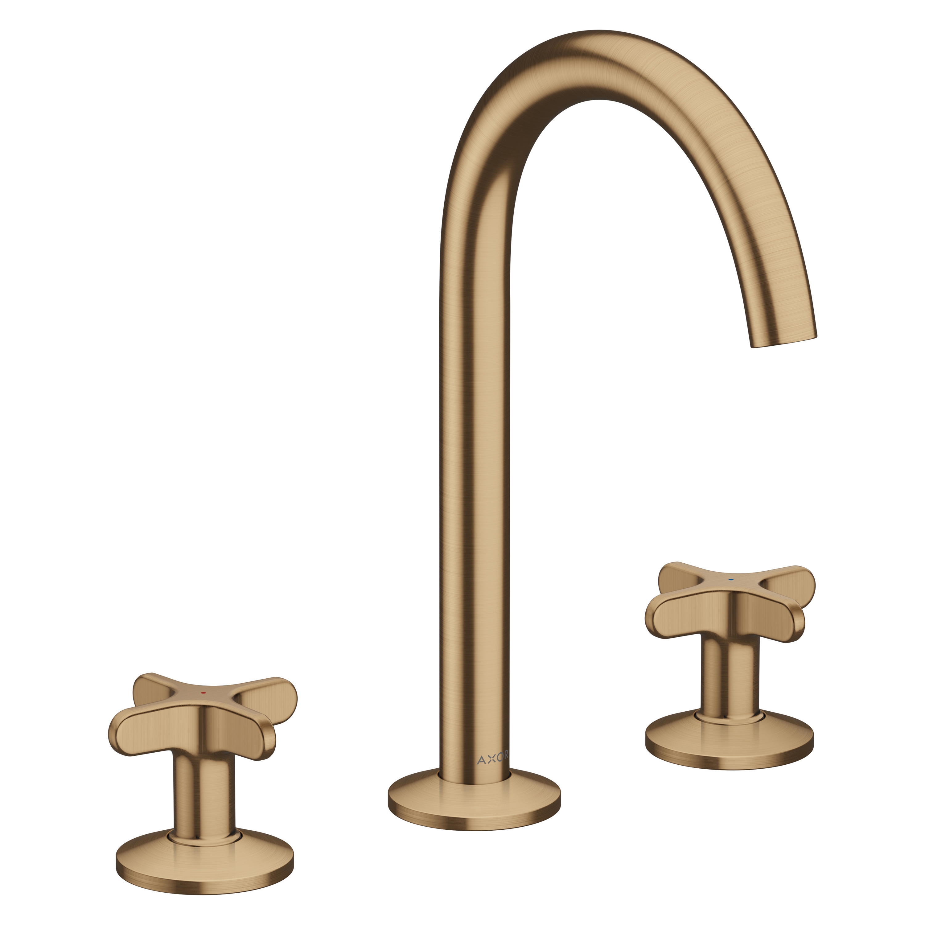 AXOR One 3-Loch Waschtischarmatur 170 mit Kreuzgriffen und Push-Open Ablaufgarnitur I Brushed Bronze