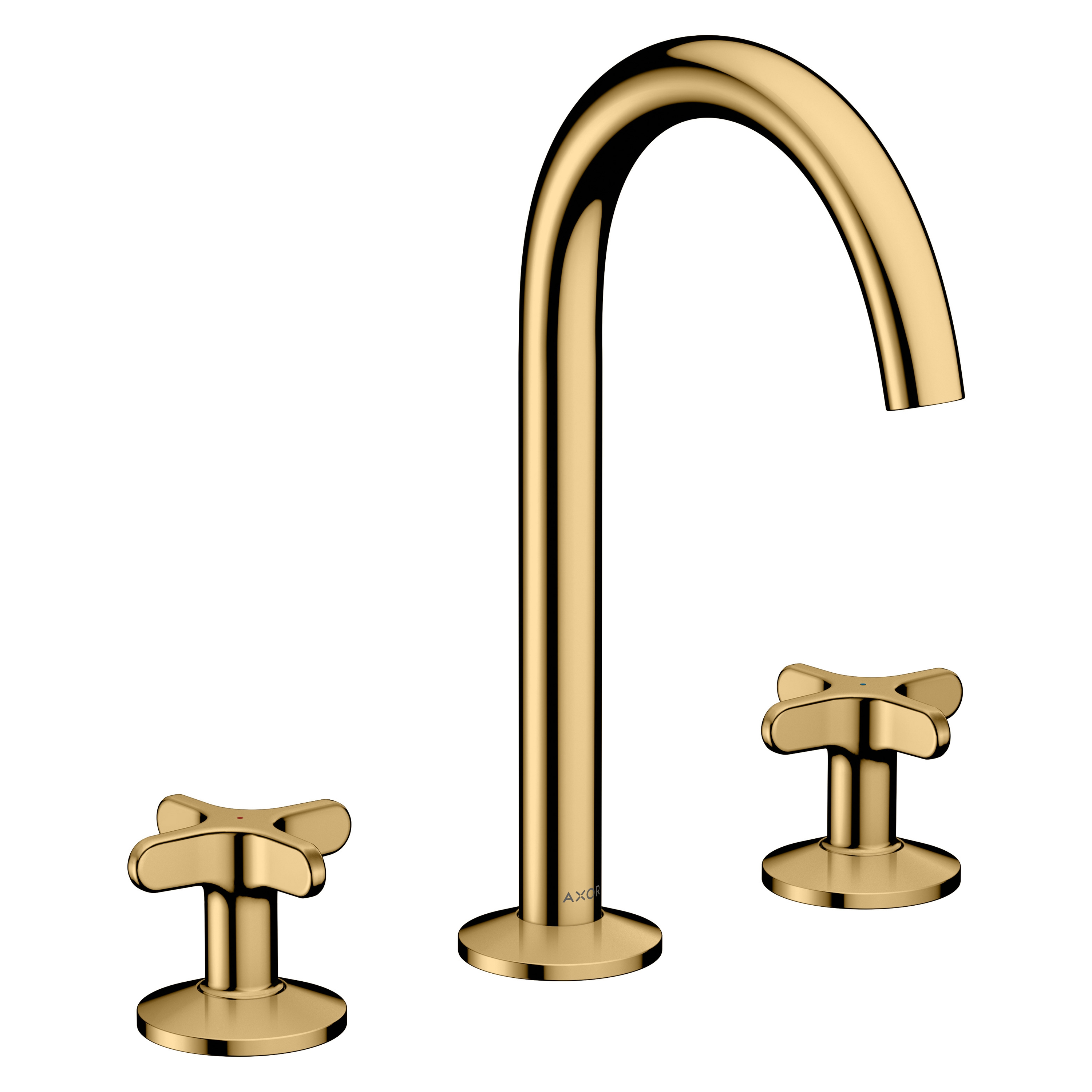 AXOR One 3-Loch Waschtischarmatur 170 mit Kreuzgriffen und Push-Open Ablaufgarnitur I Polished Gold Optic
