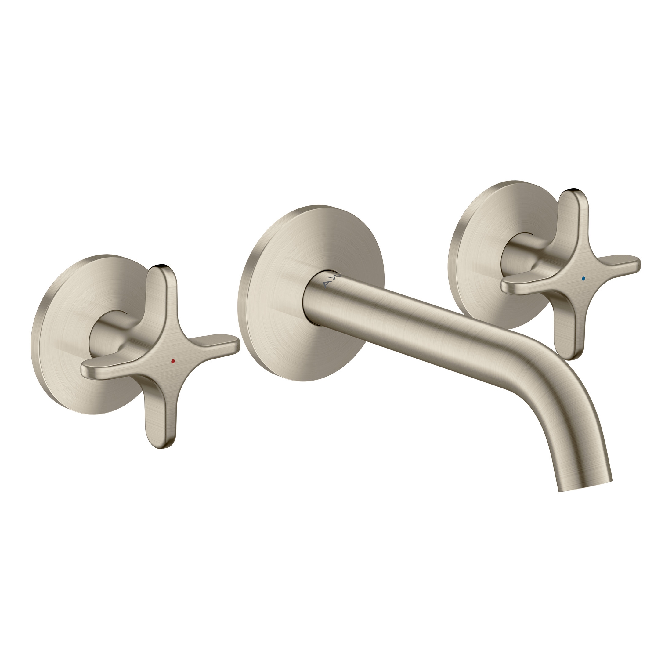 AXOR One 3-hole basin mixer for concealed installation wall-mounted with spout 160 mm and cross handles I Brushed Nickel