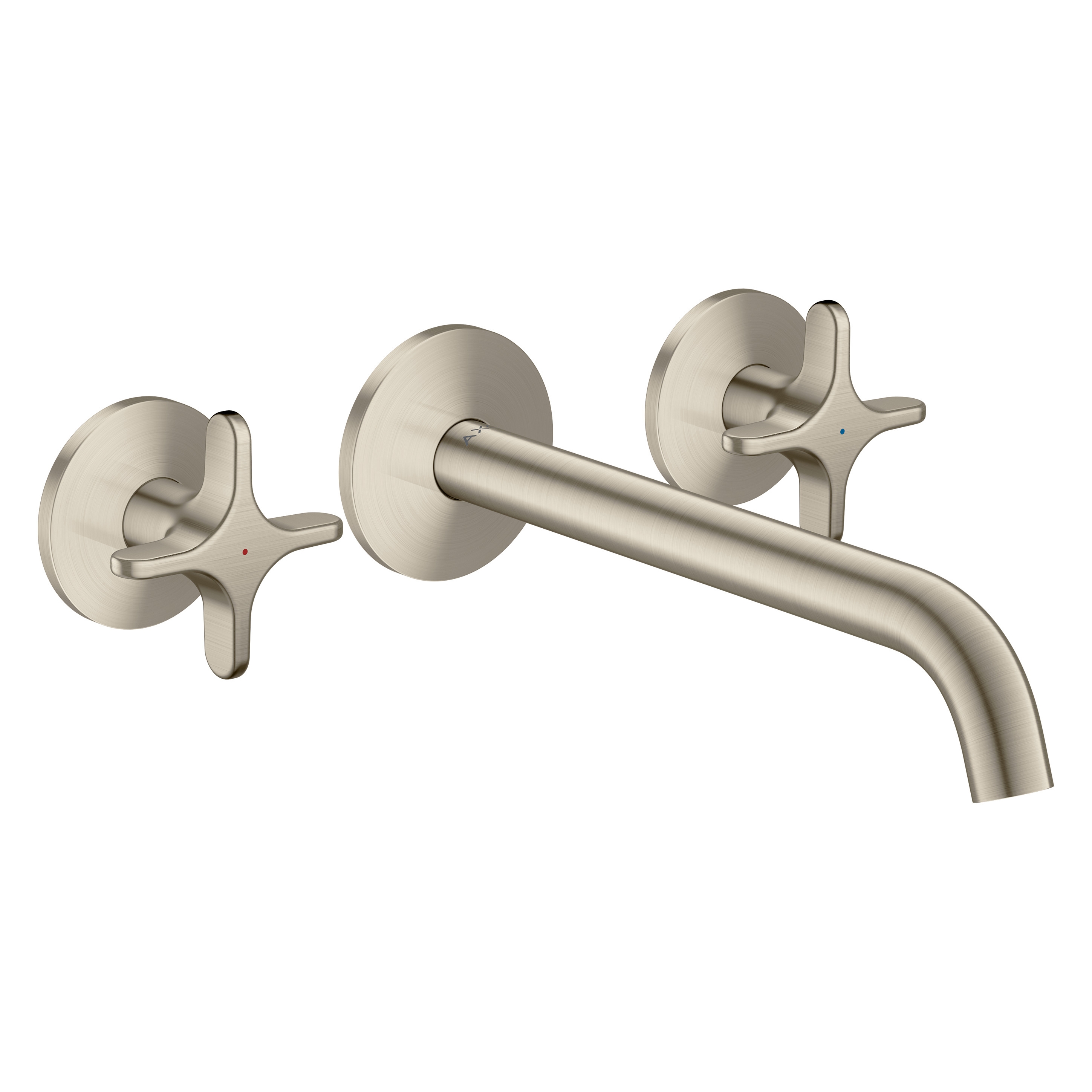 AXOR One 3-hole basin mixer for concealed installation wall-mounted with spout 220 mm and cross handles I Brushed Nickel