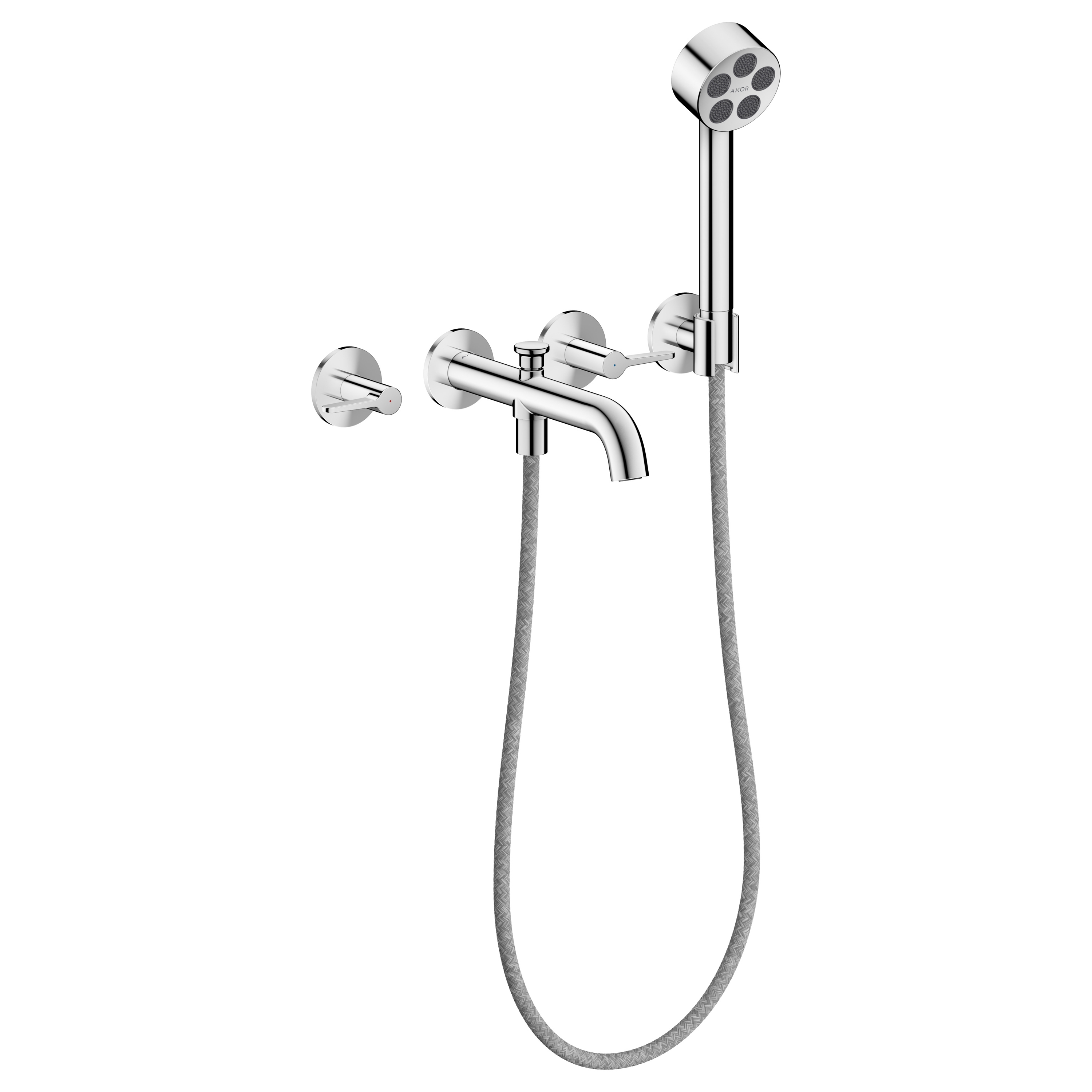 AXOR One 3-hole bath mixer for concealed installation wall-mounted with lever handles and hand shower