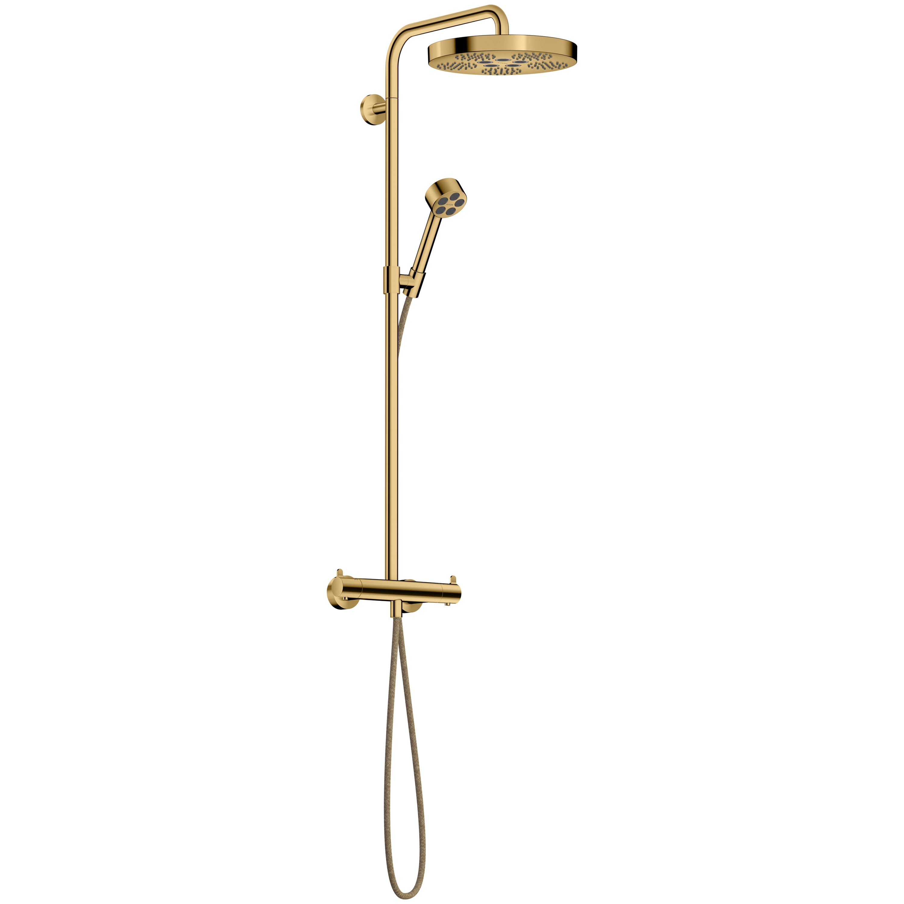 AXOR One Showerpipe mit Thermostat und Kopfbrause 280 1jet I Polished Gold Optic