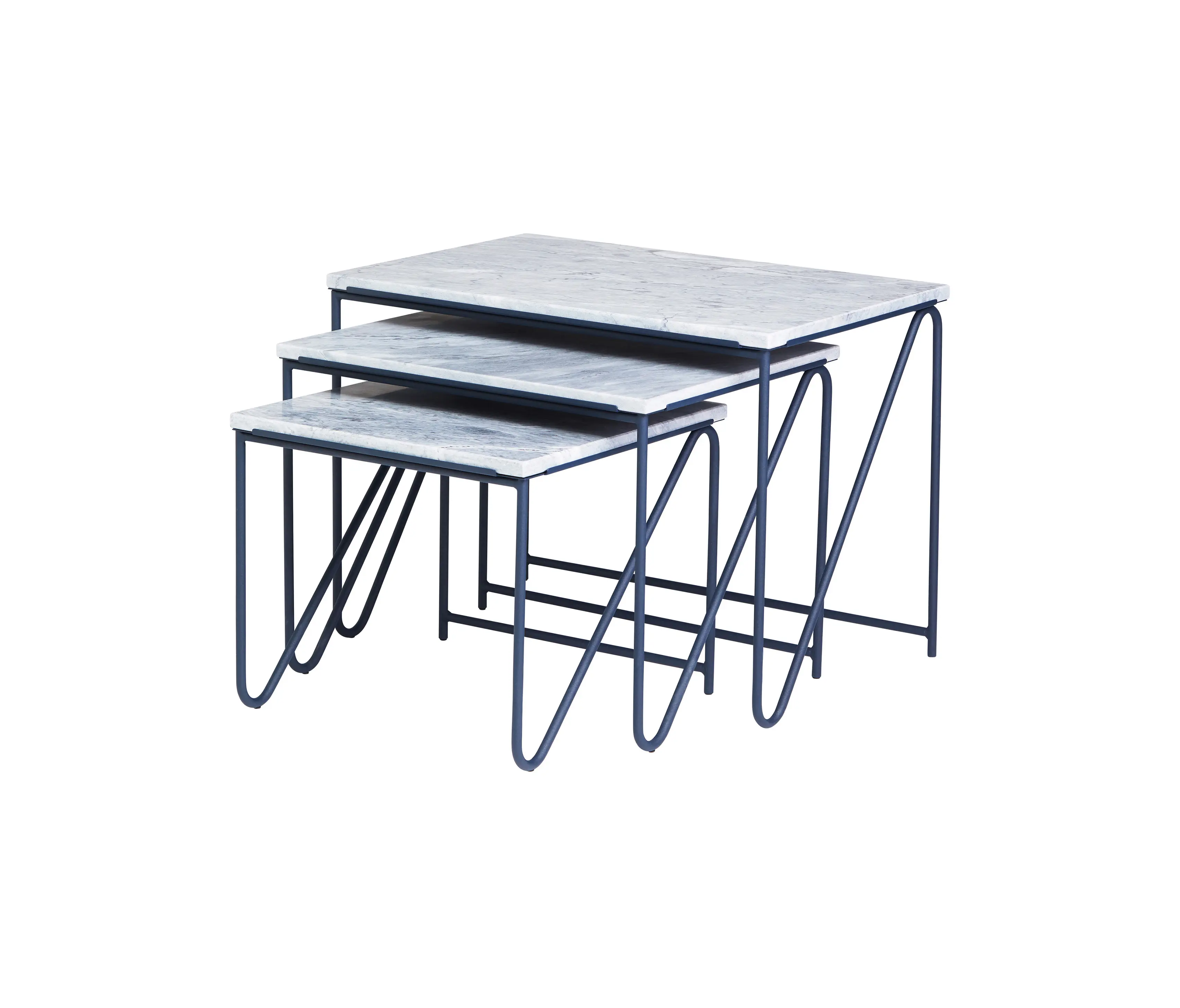 Please Wait to be Seated - Tryptich Nesting Tables | Navy Blue with Grey Marble
