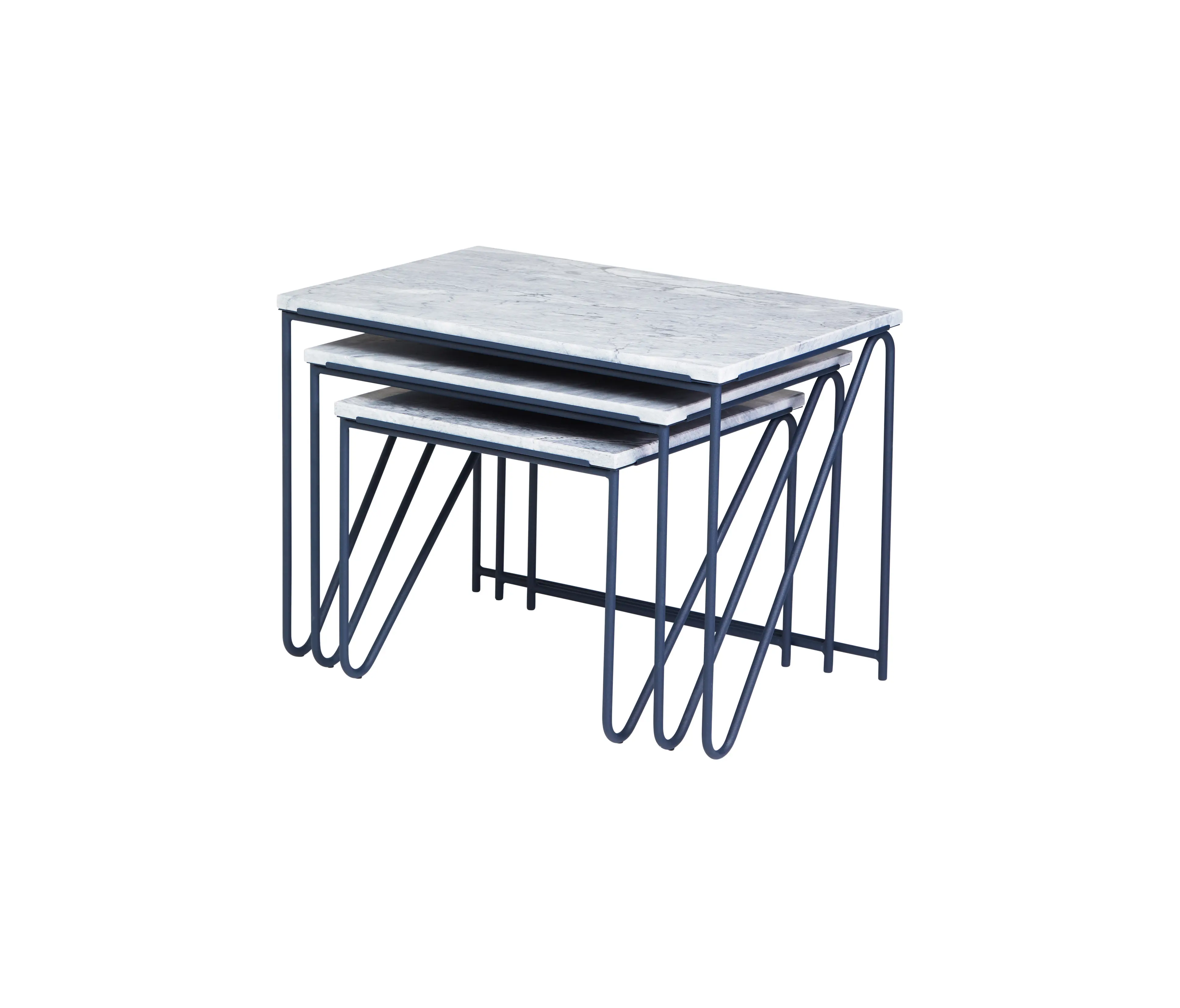 Please Wait to be Seated - Tryptich Nesting Tables | Navy Blue with Grey Marble