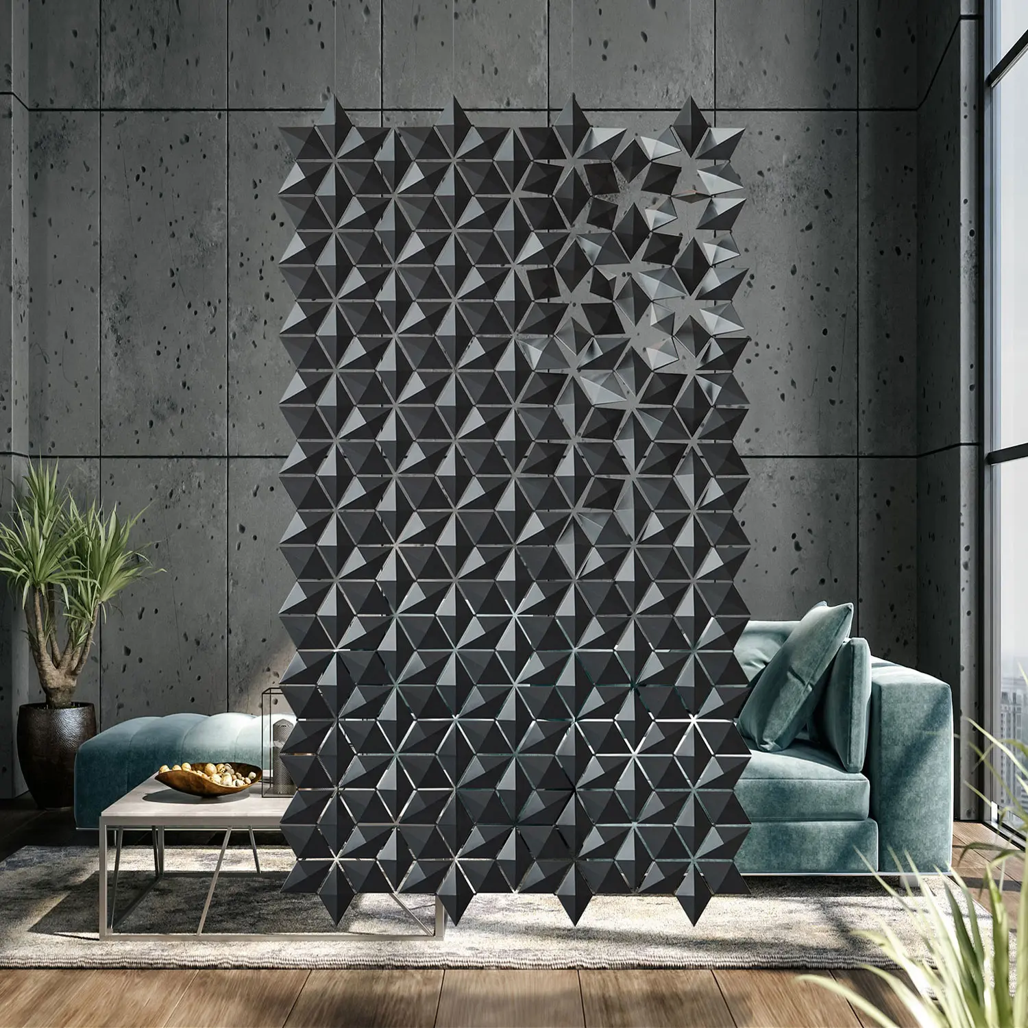 Bloomming - Facet hanging room divider 136 x 236cm in Graphite