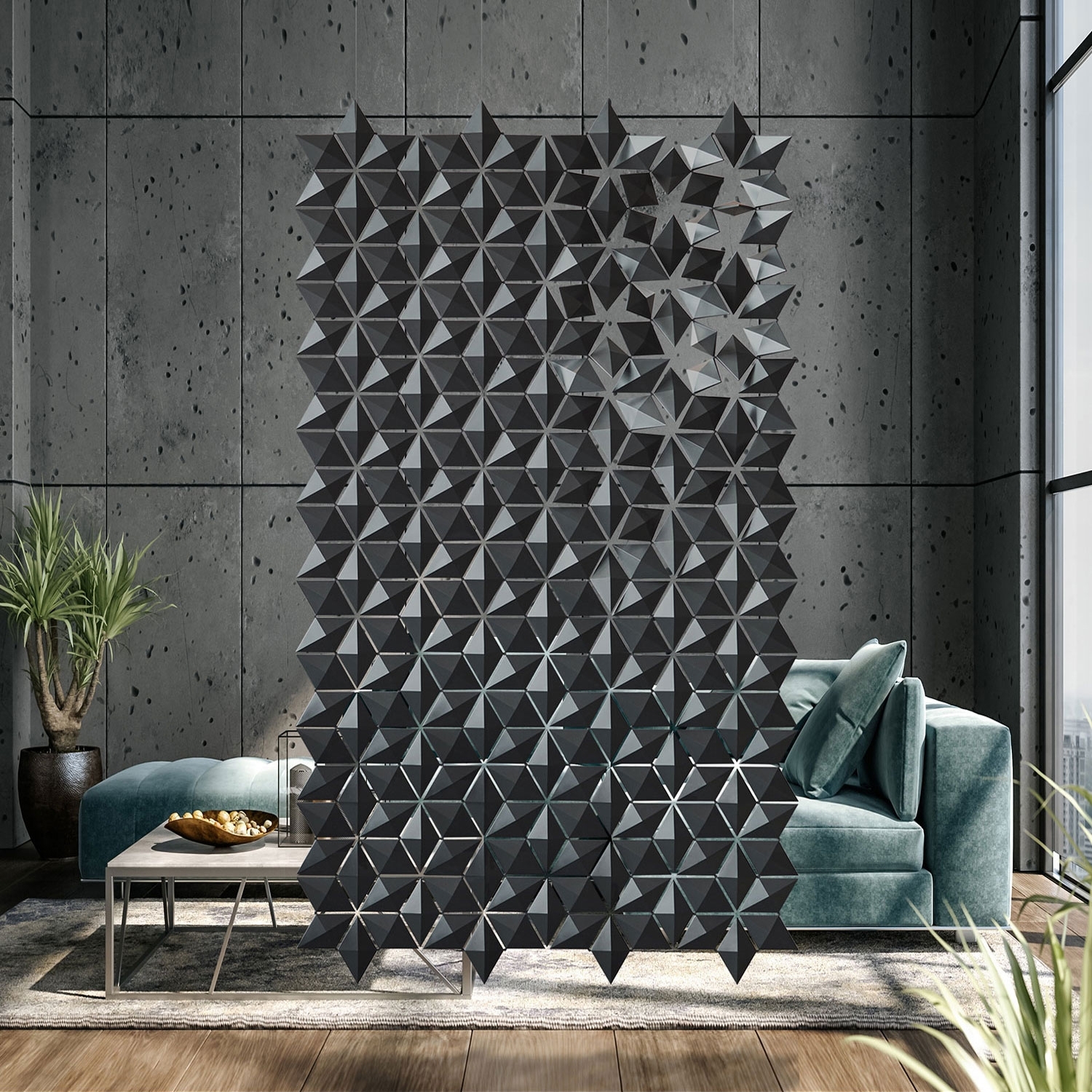 Mostra il prodotto Divisorio sospeso Facet 136 x 236 cm in Grafite del produttore Bloomming