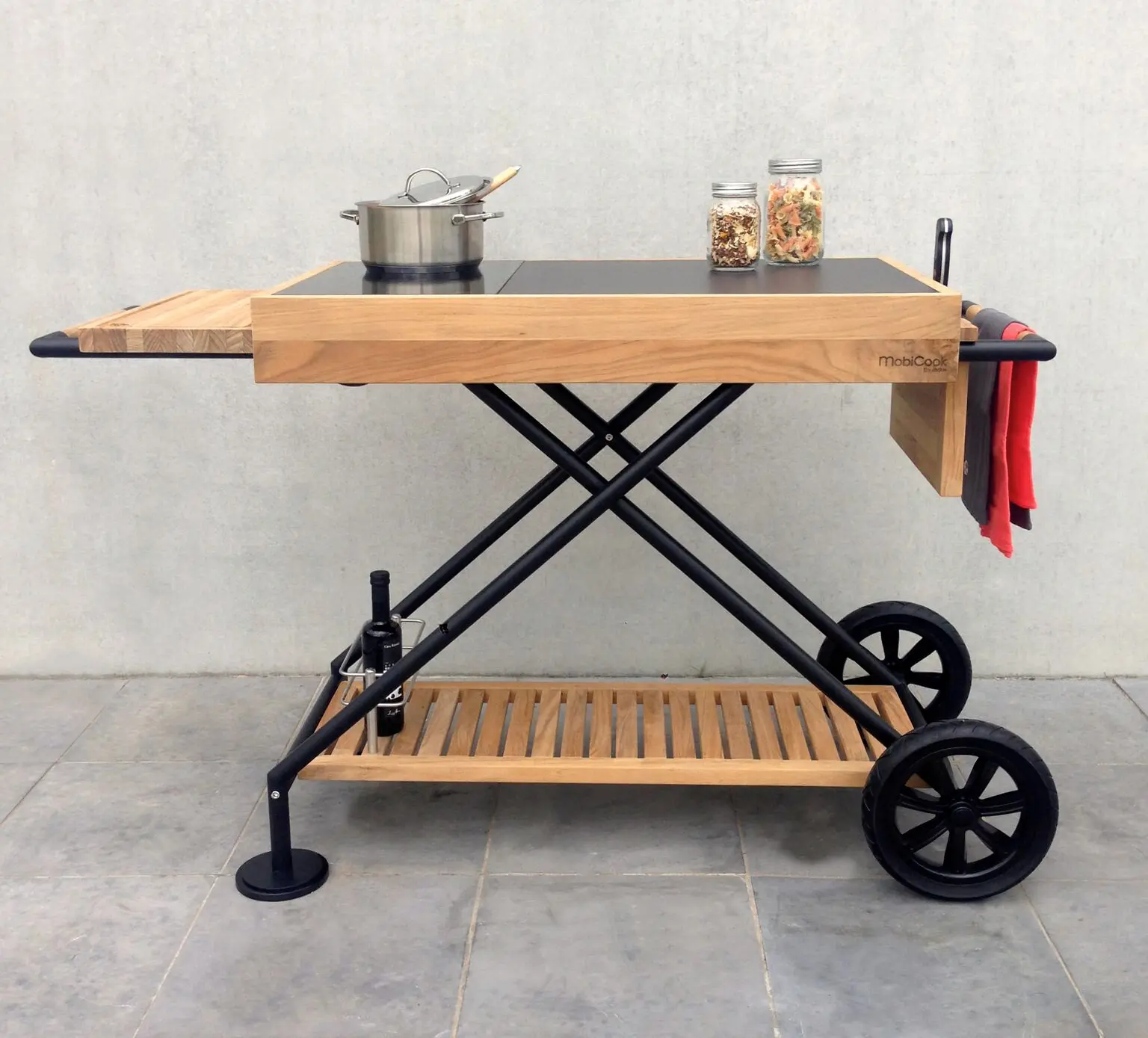 Indu+ - Mobicook Crossi cooking trolly in solid teak