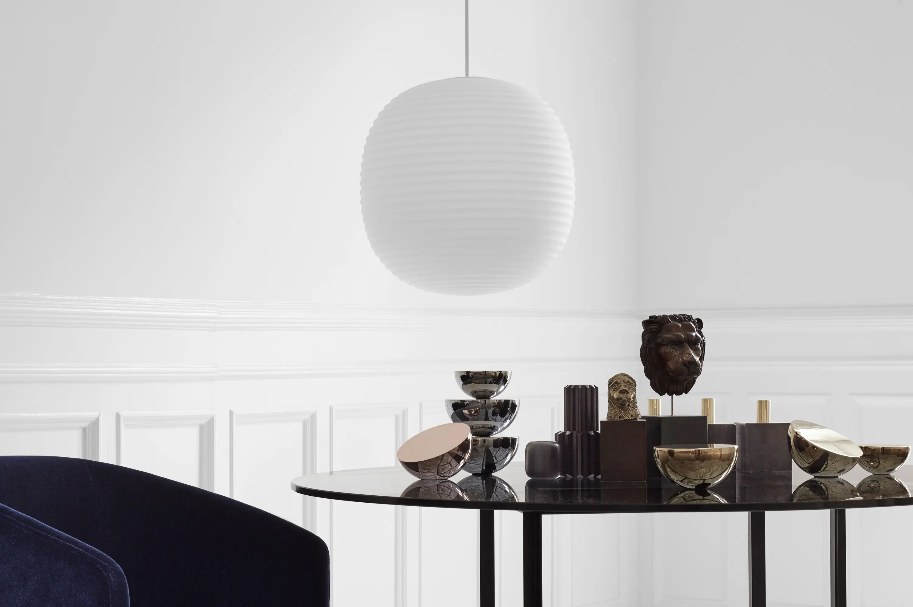 NEW WORKS - Block Candle Holder Light Fossil Marble w. Brass