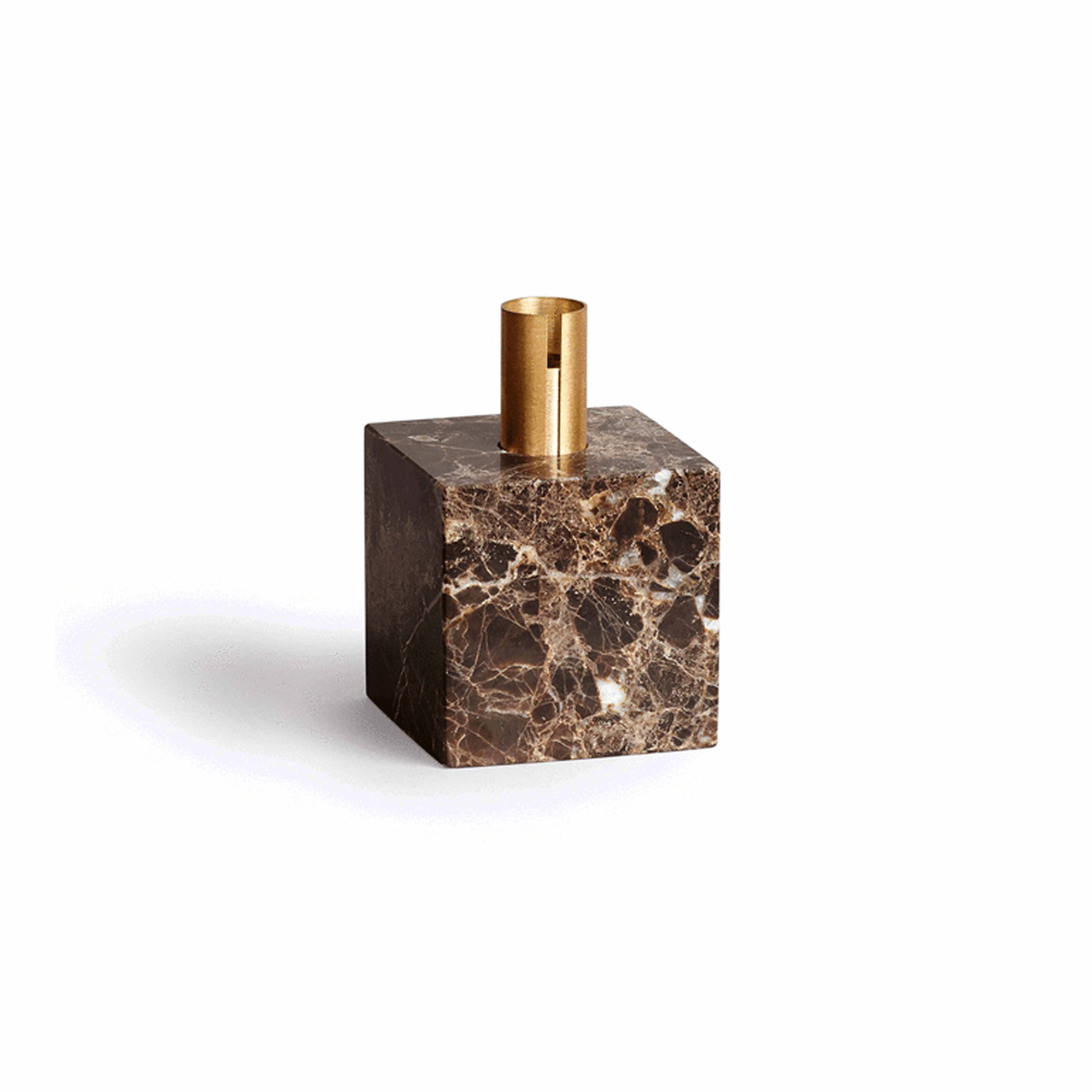 Display product Block Candle Holder Dark Brown Marble w. Brass from manufacturer NEW WORKS
