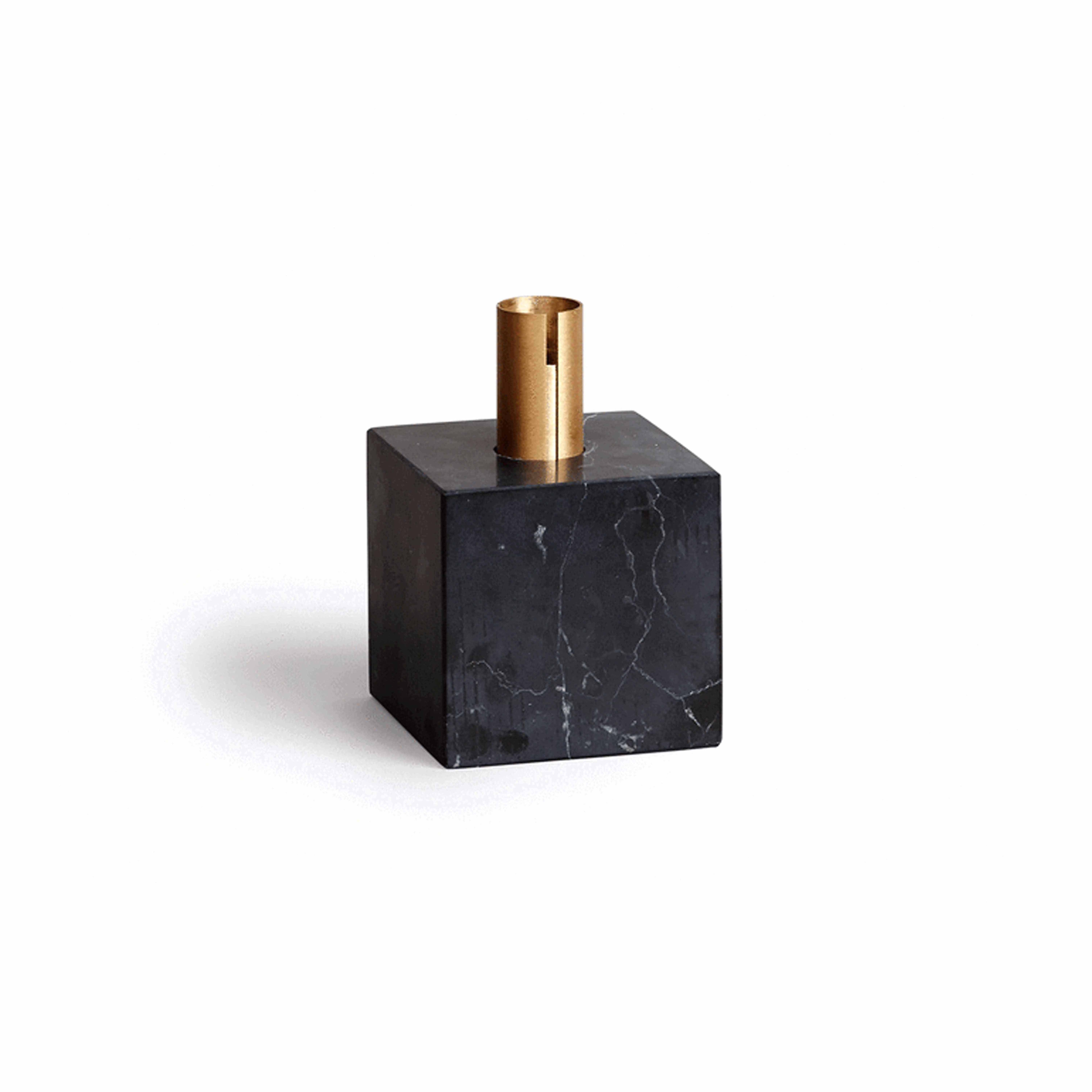 Display product Block Candle Holder Black Marquina Marble w. Brass from manufacturer NEW WORKS
