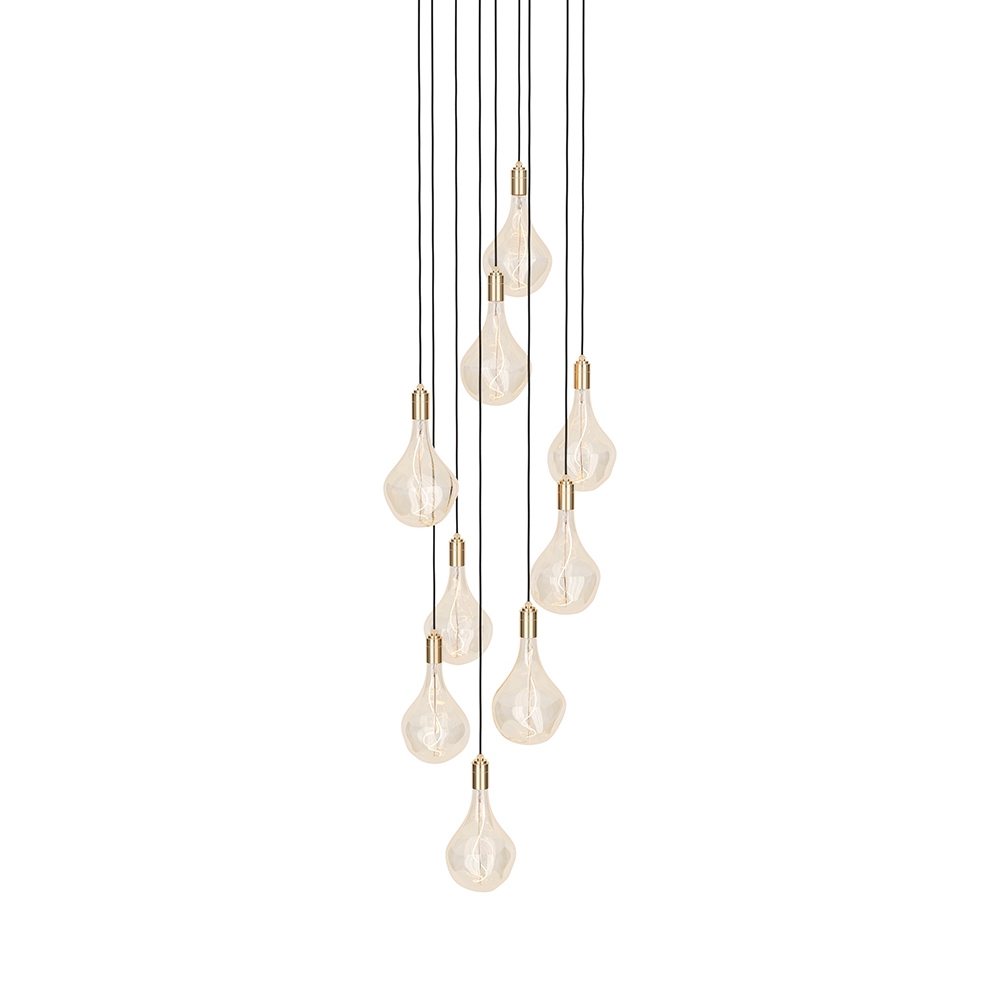 Mostra il prodotto Brass Nine Pendant with Large White & Brass Canopy and Voronoi II Bulbs del produttore Tala