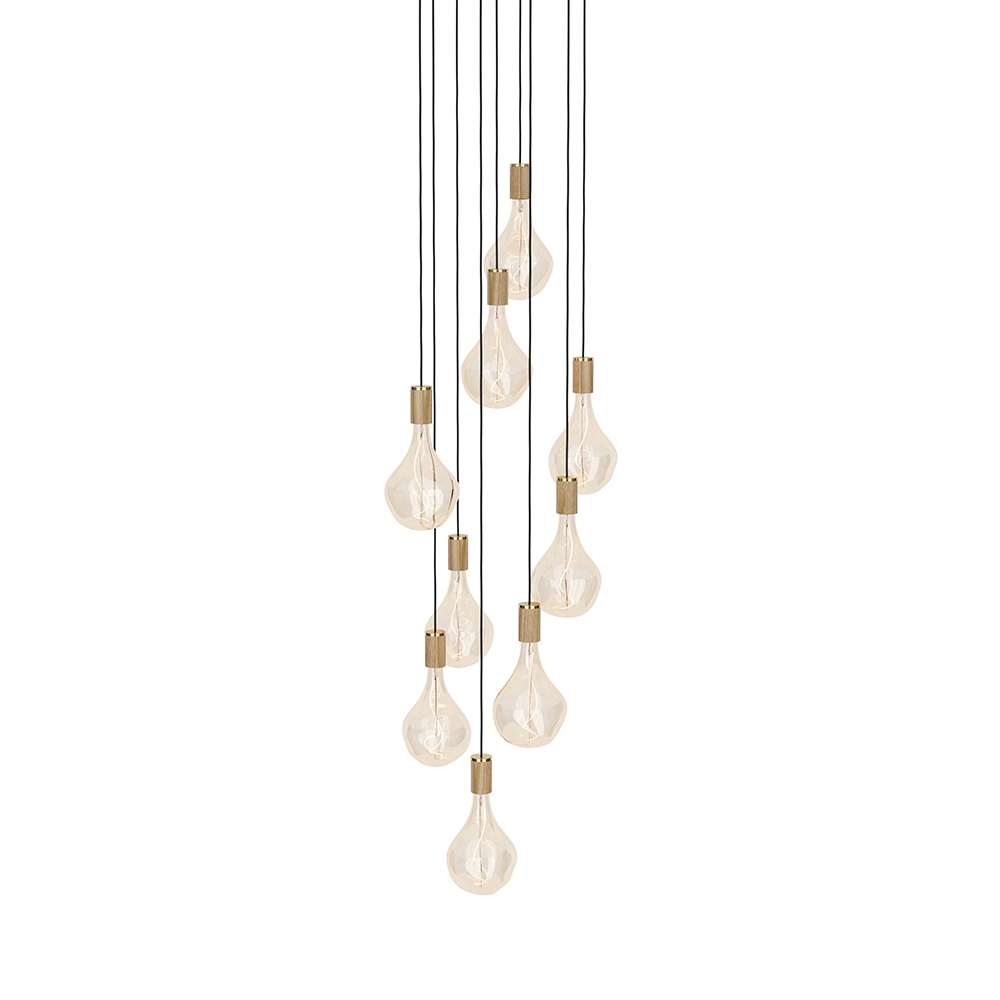Mostra il prodotto Oak Nine Pendant with Large White & Oak Canopy and Voronoi II Bulbs del produttore Tala