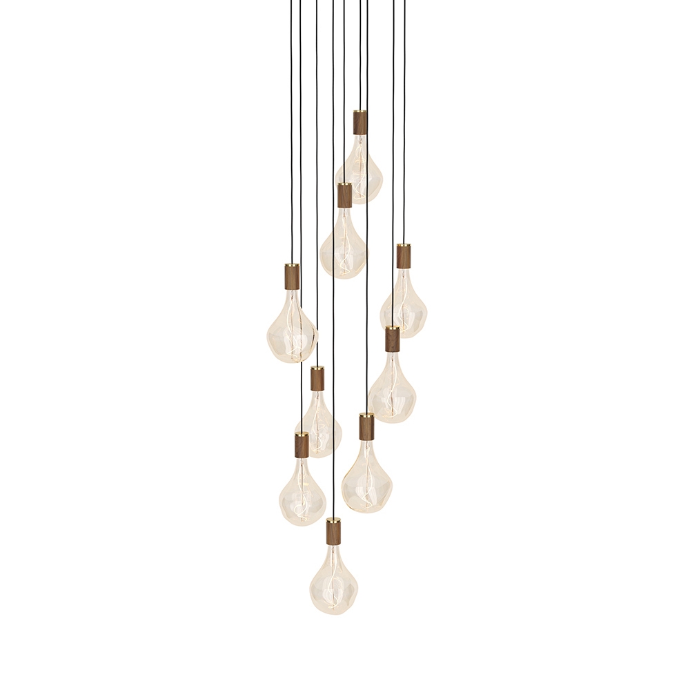 Walnut Nine Pendant with Large White & Walnut Canopy and Voronoi II Bulbs