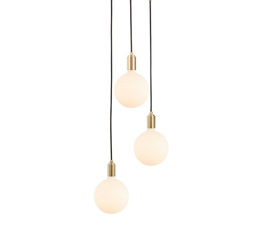 Brass Triple Pendant with White Canopy with Sphere IV