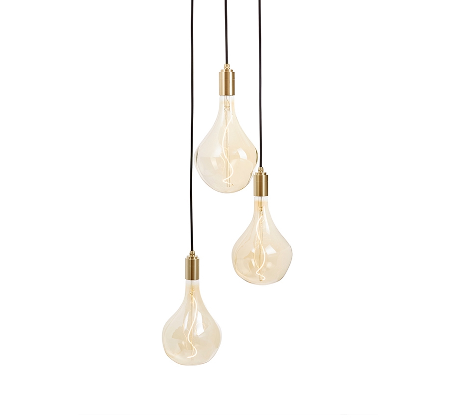 Brass Triple Pendant with White Canopy with Voronoi II