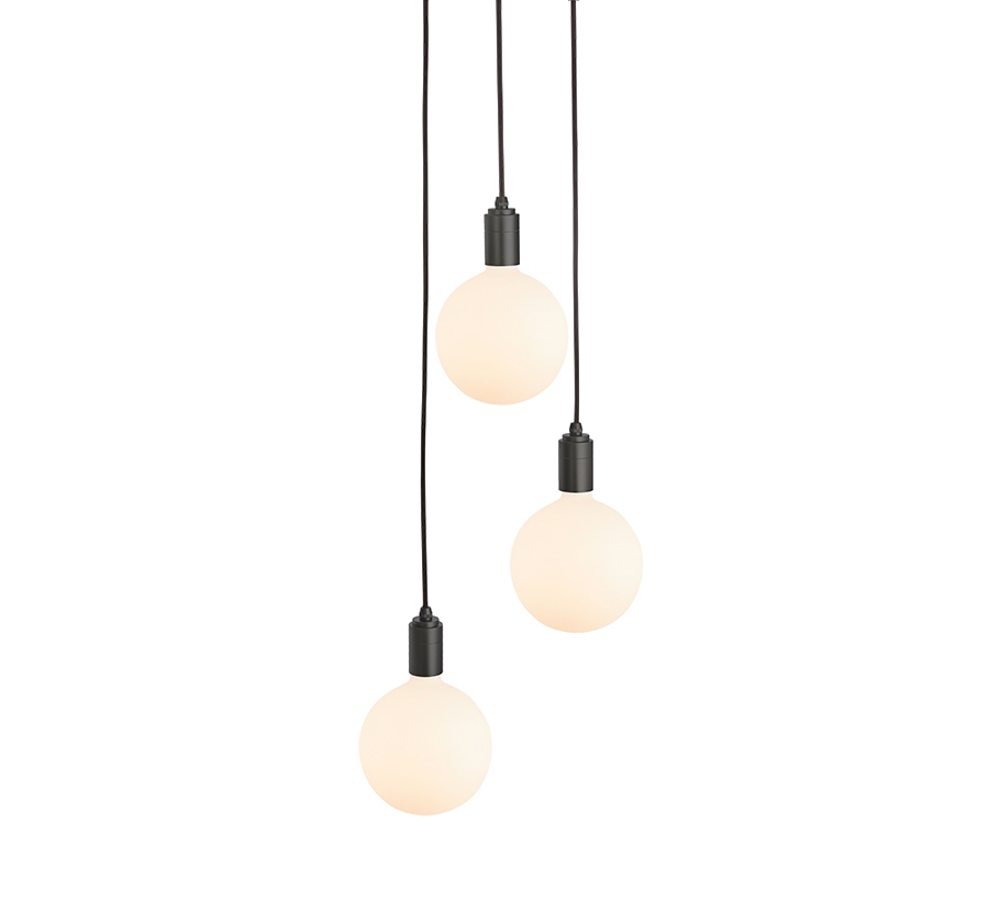 Graphite Triple Pendant with White Canopy with Sphere IV