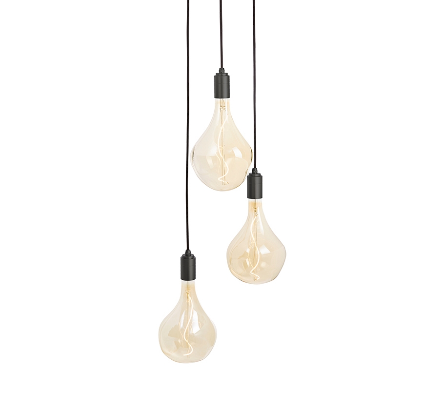 Graphite Triple Pendant with White Canopy with Voronoi II