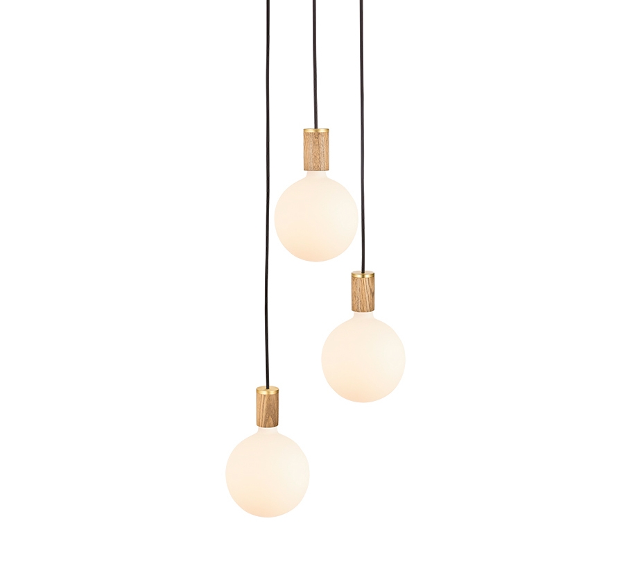 Oak Triple Pendant with White Canopy with Sphere IV