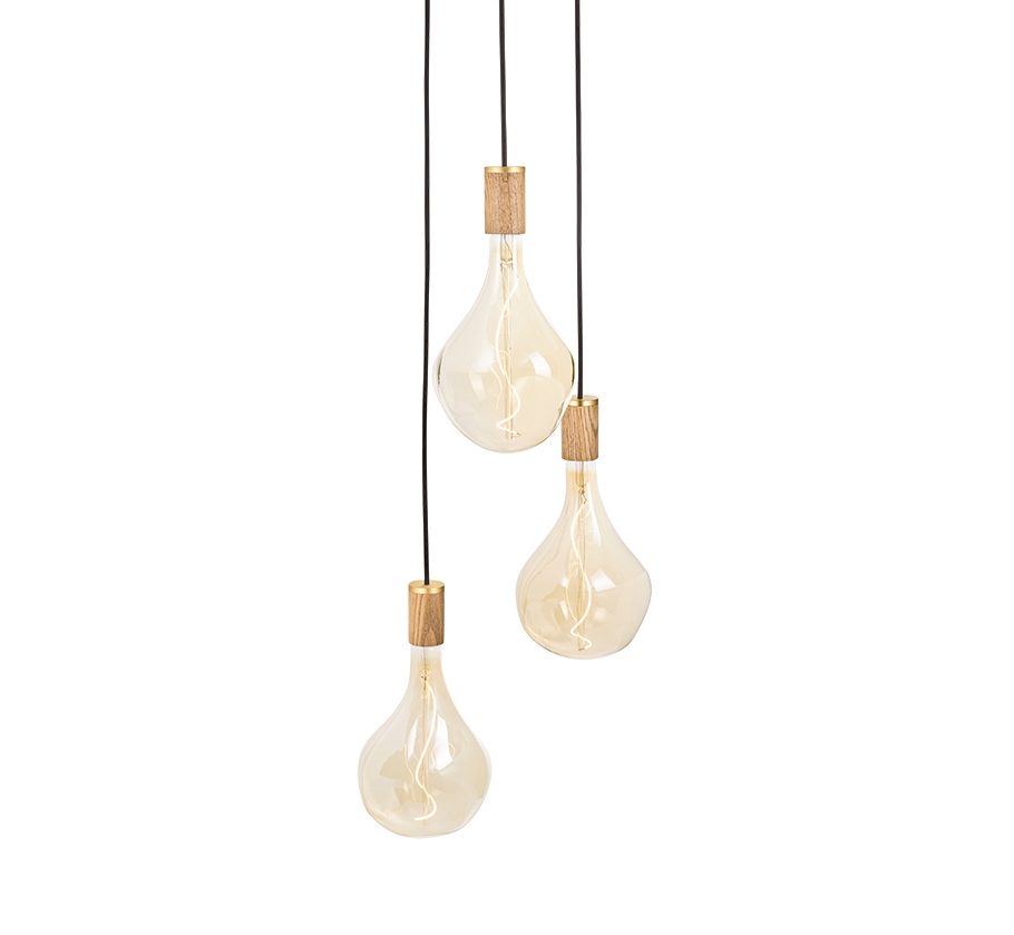 Oak Triple Pendant with White Canopy with Voronoi II