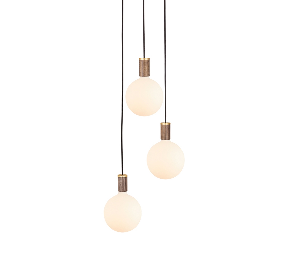 Walnut Triple Pendant with Black Canopy with Sphere IV