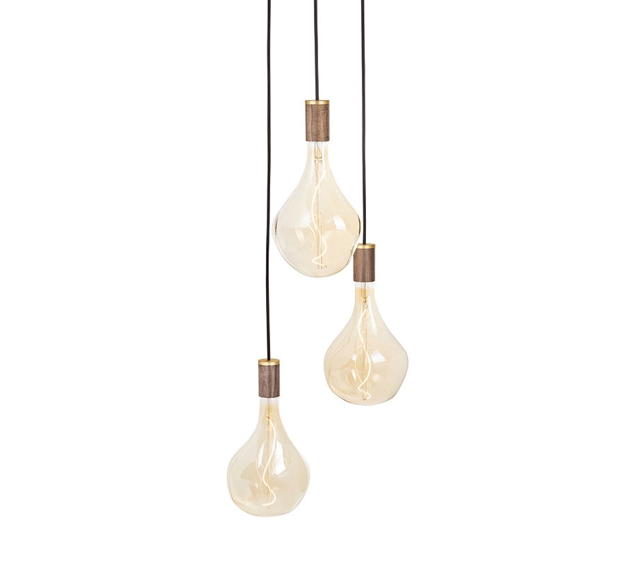Walnut Triple Pendant with Black Canopy with Voronoi II