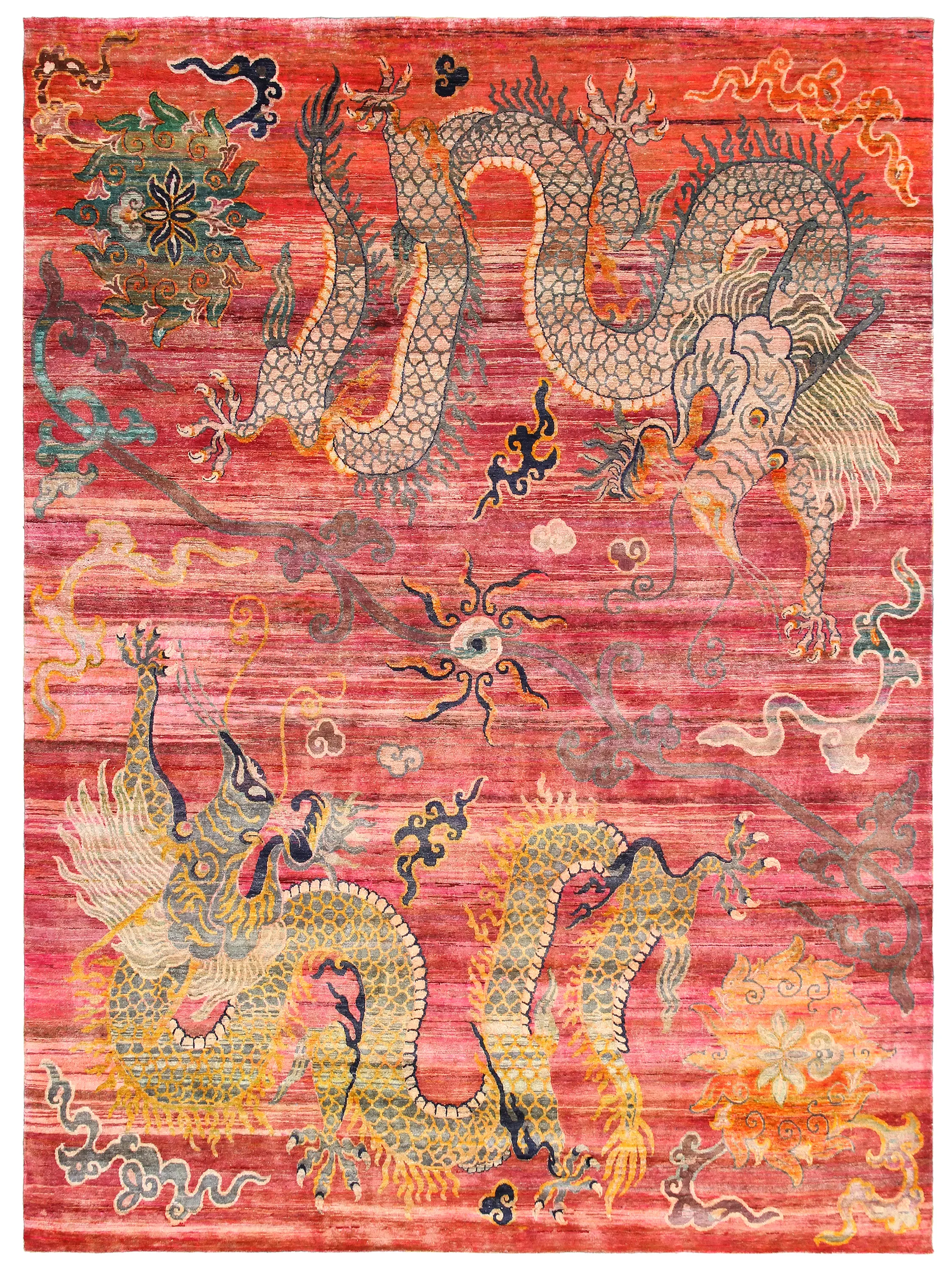Zollanvari - Kundan Pure Silk Confronted Dragons with Peonies