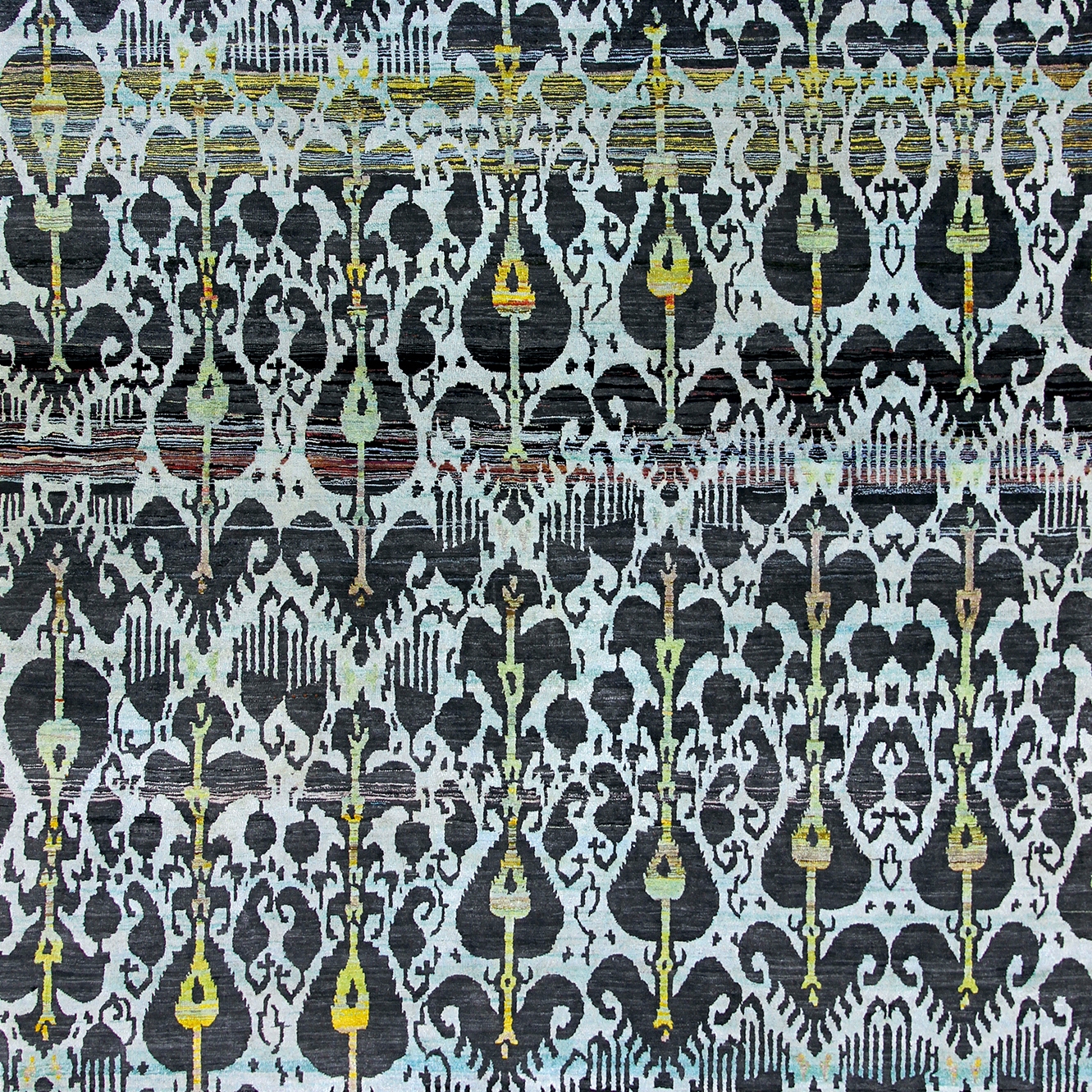 Display product Kundan Diffusion Koti Silk Ikat 12 in Aubergine & Lemon from manufacturer Zollanvari