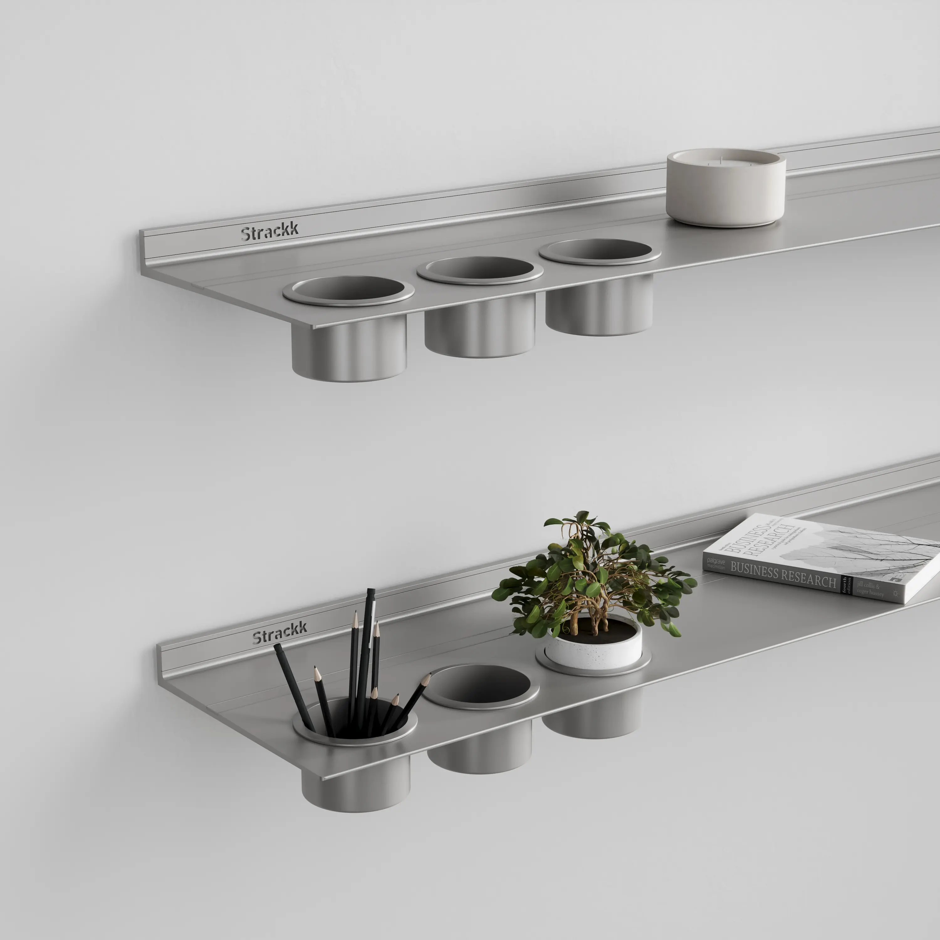 Strackk - Wall shelf with cups | Aluminium