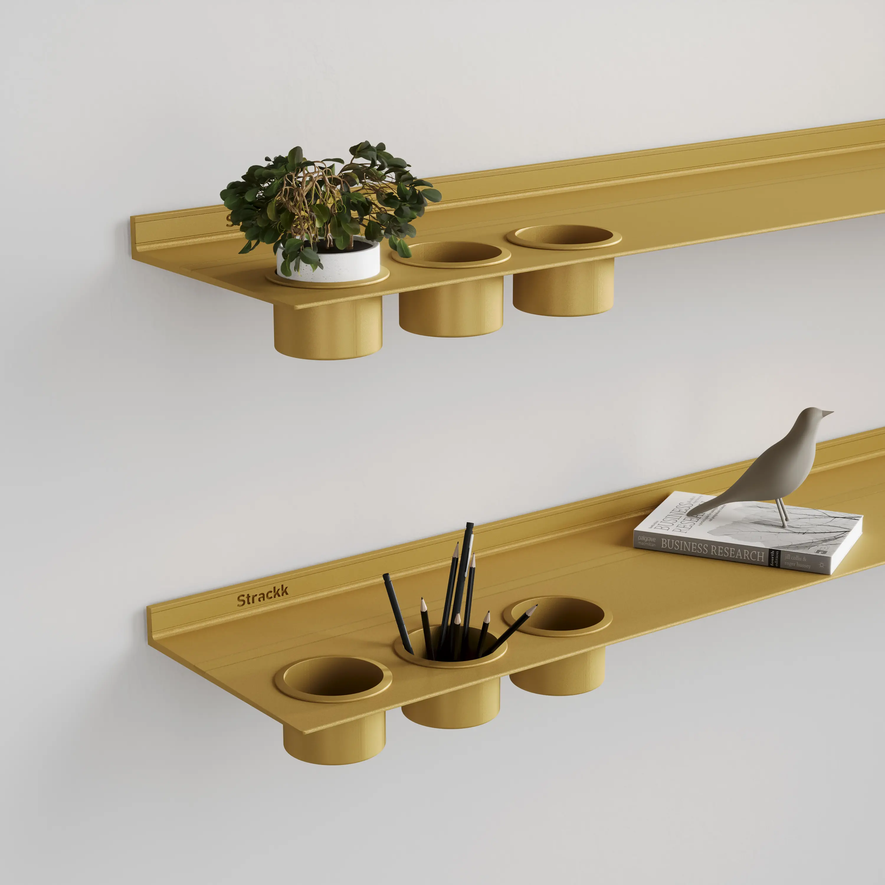 Strackk - Wall shelf with cups | Gold
